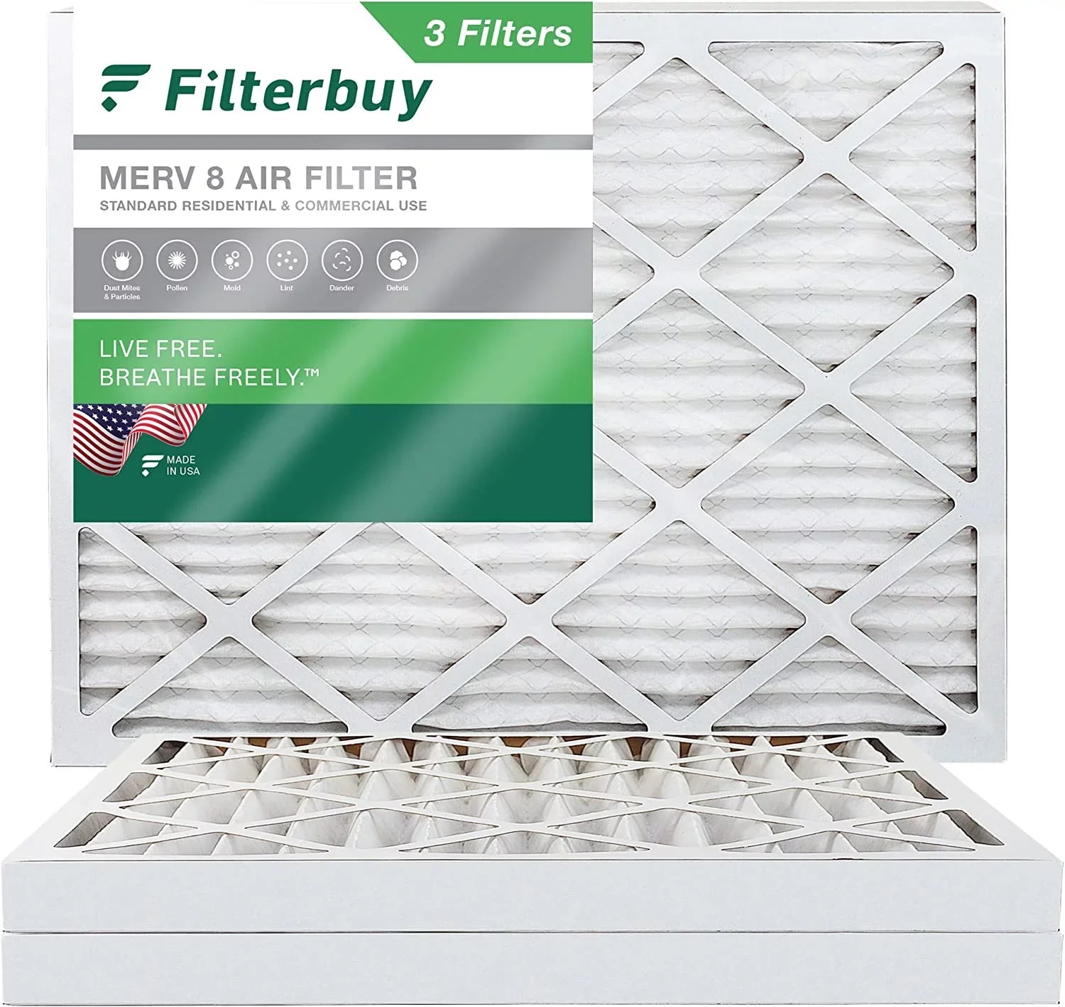 Filterbuy 18x25x2 MERV 8 Pleated HVAC AC Furnace Air Filters (3-Pack)