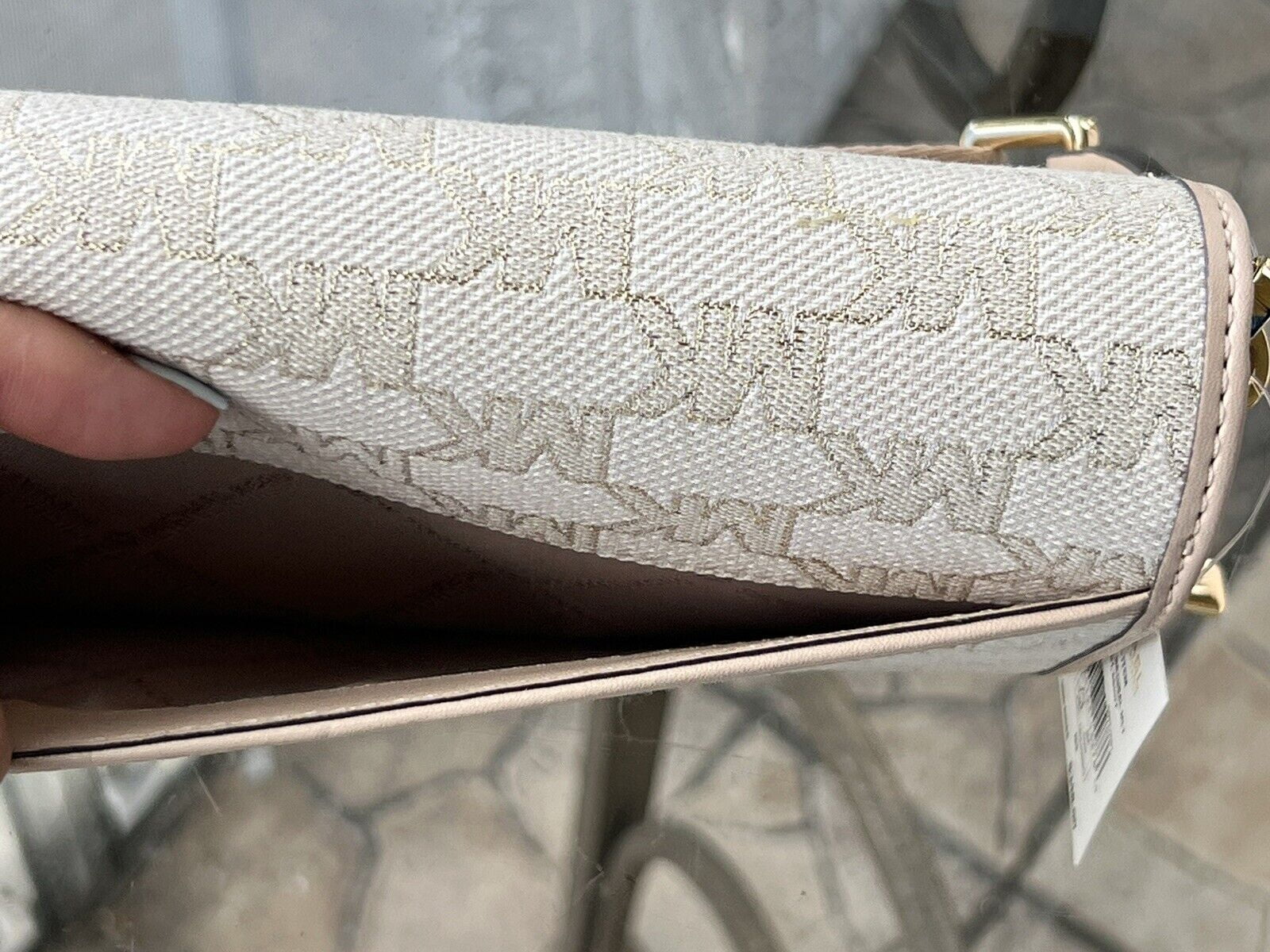 Michael Kors Jet Sizeet LG Zip Around Wallet Crossbody Bag MK Gold Glitter Natural