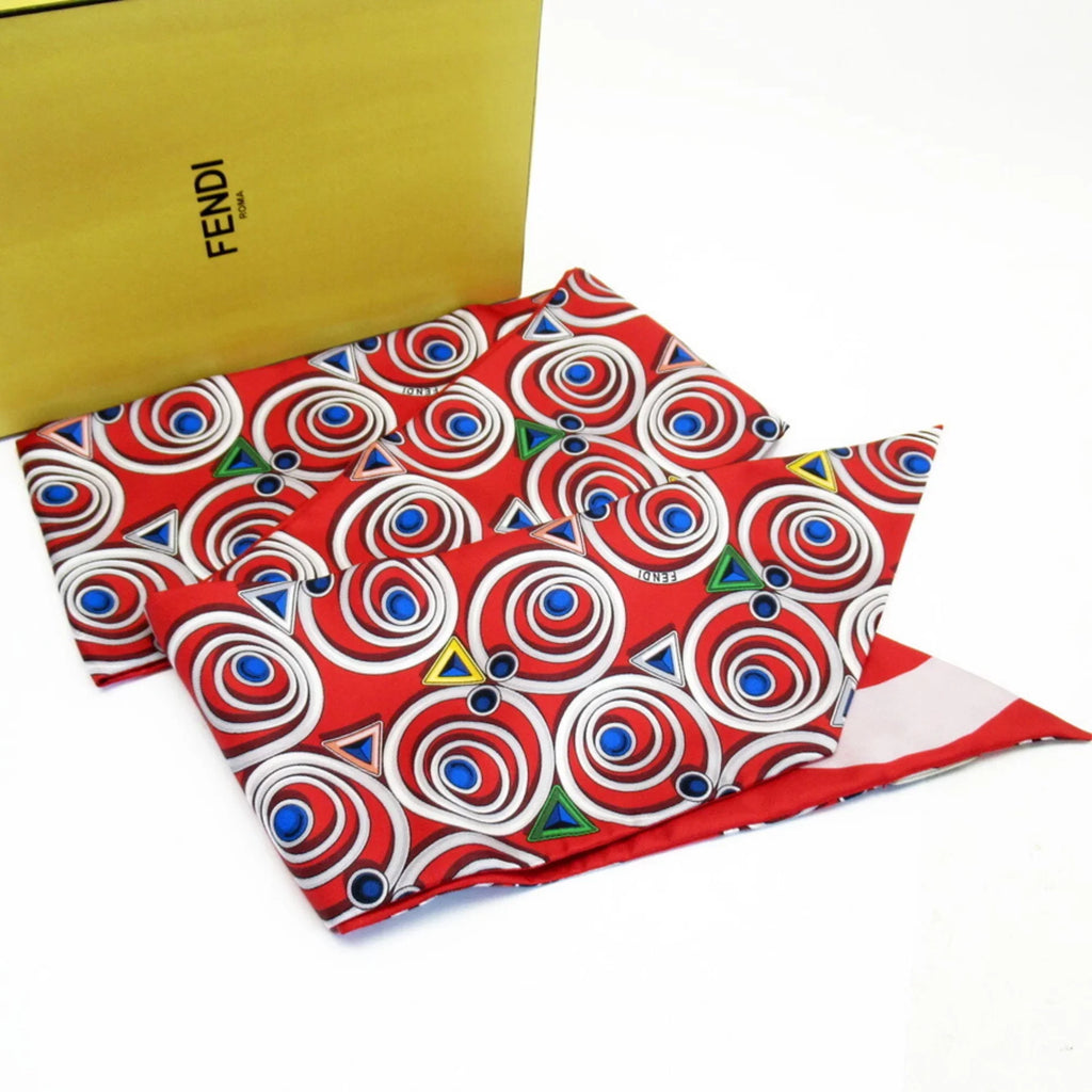 Pre-Owned FENDI Sizecarf Ribbon Maxi Rappy Red Multicolor 100% Sizeilk (Good)