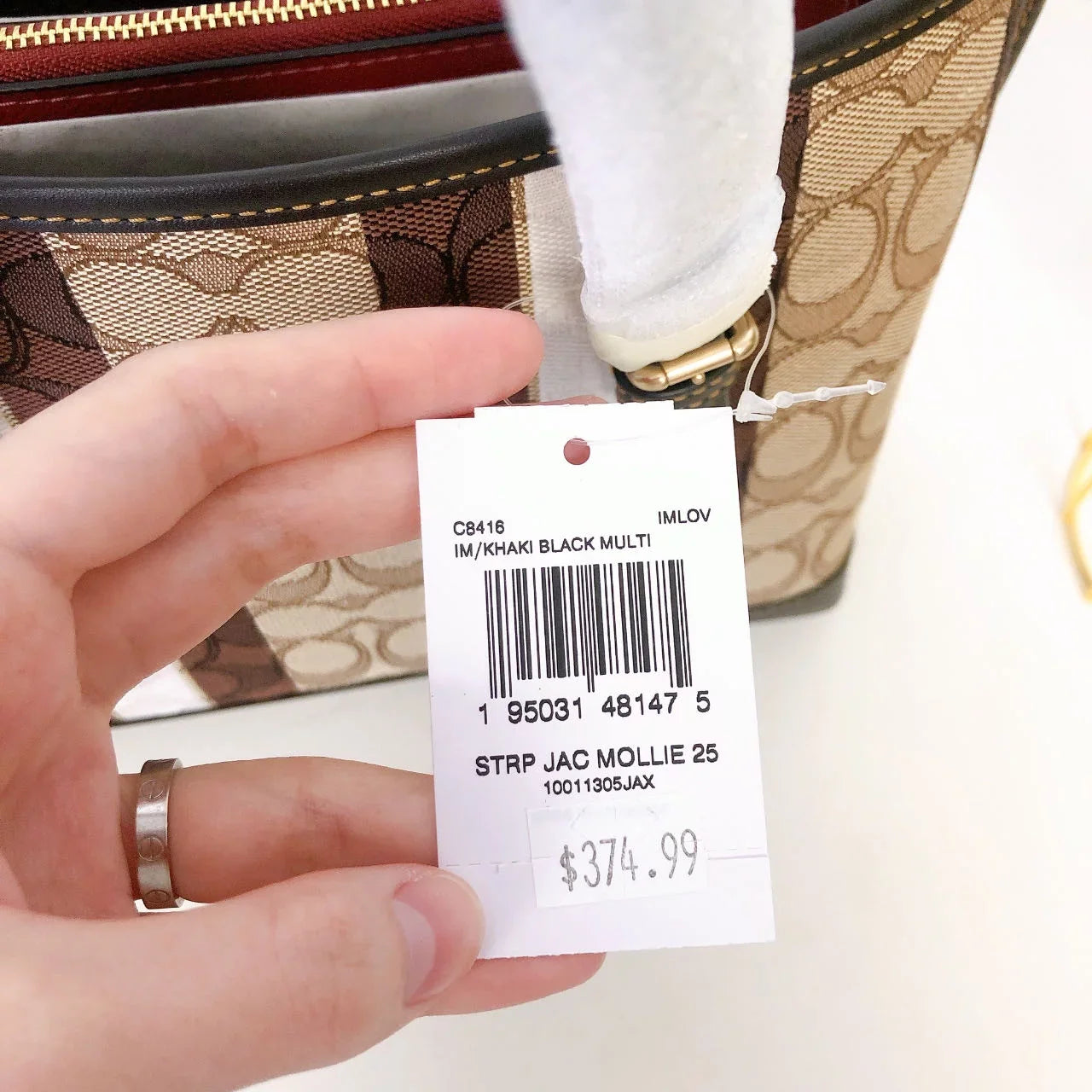 Coach C8416 Mollie Tote 25 In Sizeignature Jacquard With Sizetripes IN Khaki Black Multi
