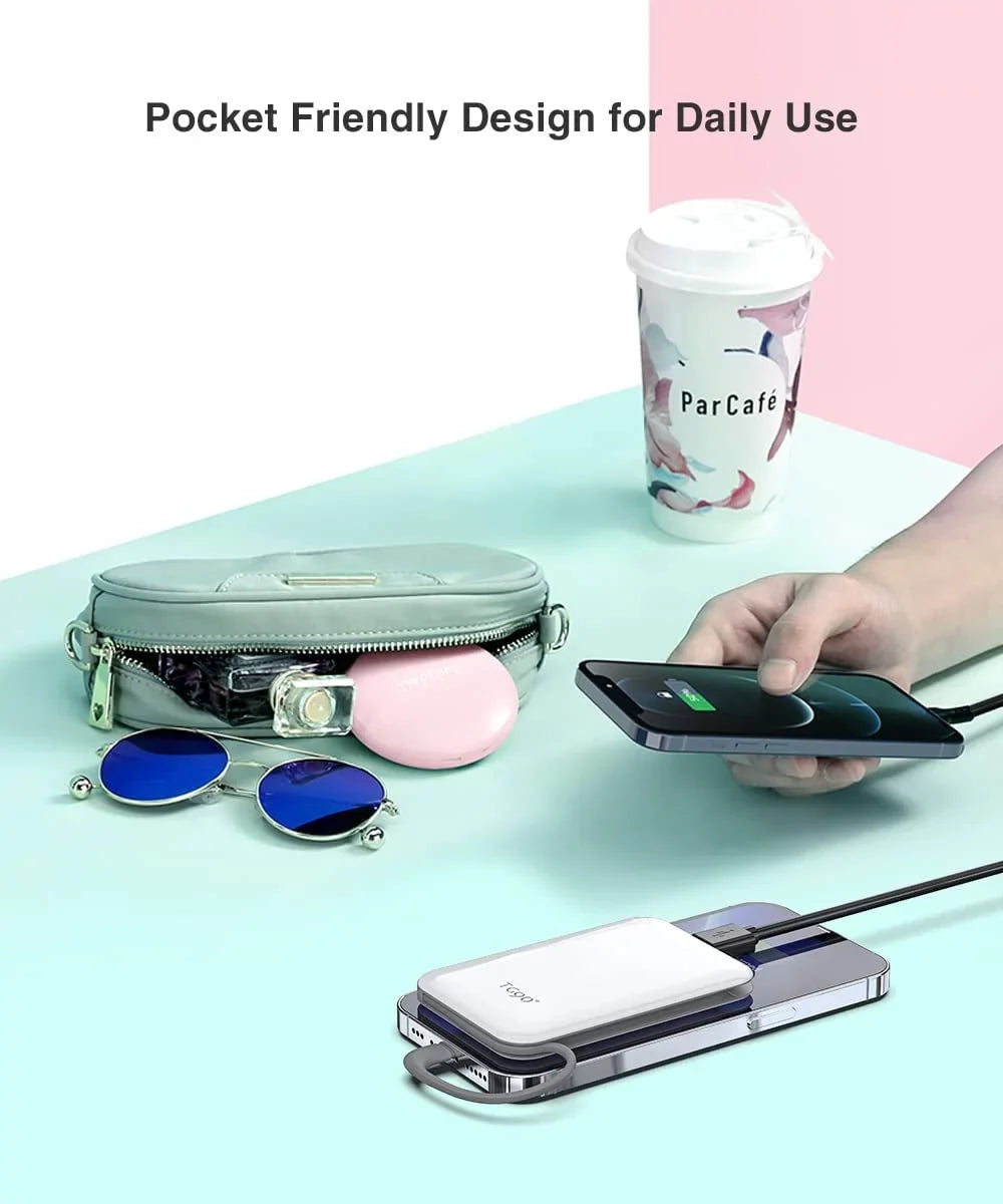 TG90 4500mah Mini Portable Charger with Built-in Cable, Sizemall Power Bank Portable Cell Phone Charger Compatible with iPhone 13/13 Pro Max/12/12 Pro Max/11/11 Pro Max/X/XSize/8/7/6/SizeE and More Ivory