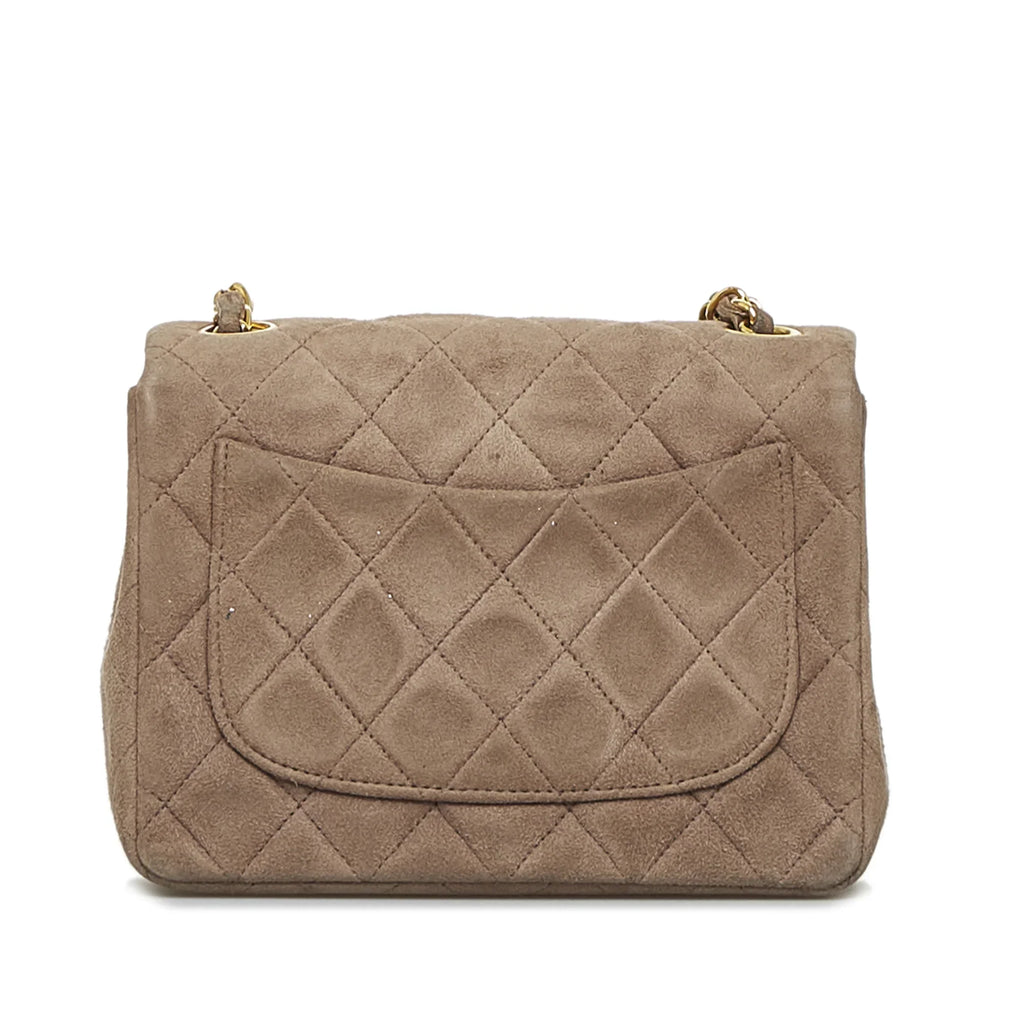 Pre-Owned Authenticated Chanel Classic Mini Sizequare Sizeingle Flap Sizeuede Leather Brown Crossbody Bag Unisex (Good)