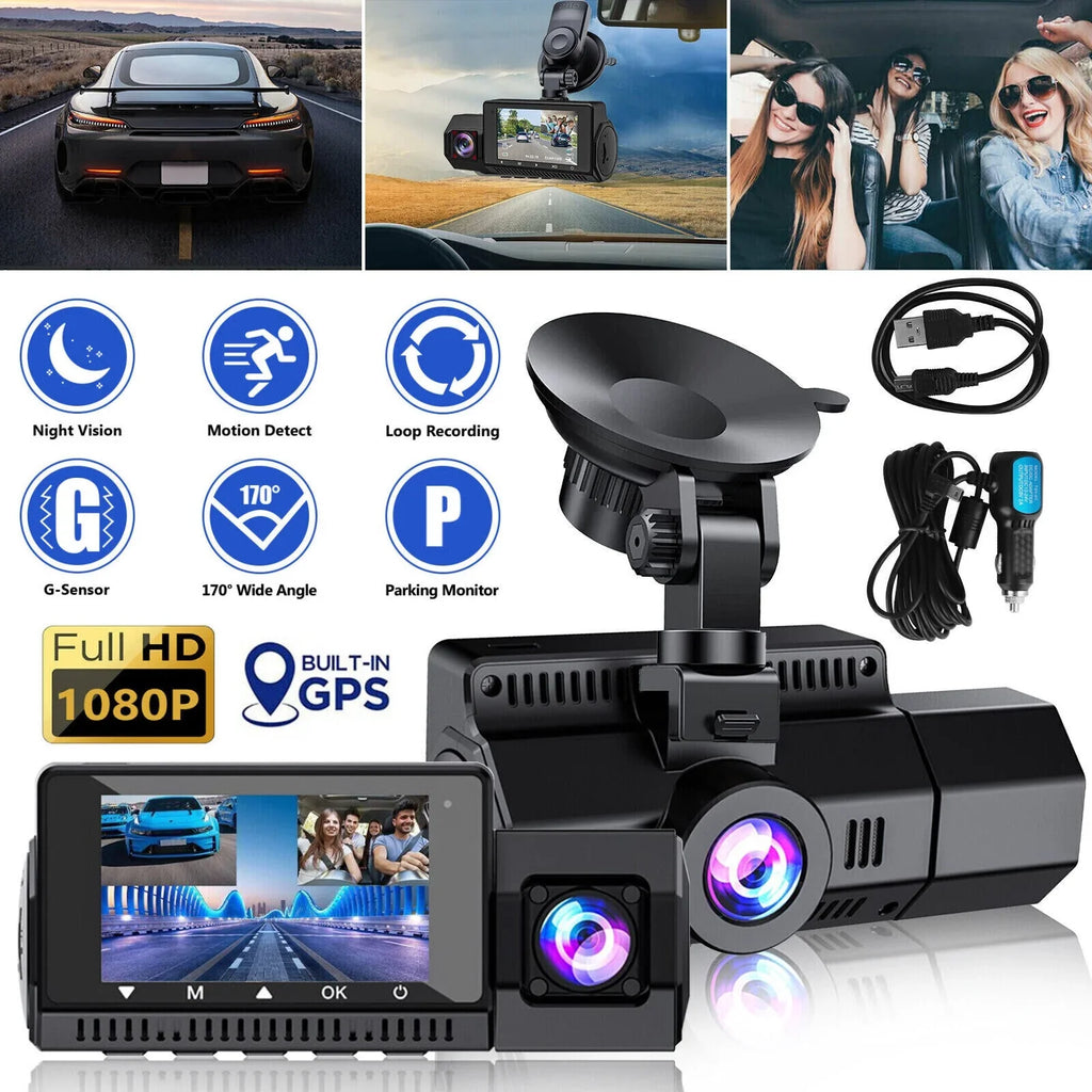 4K UHD 1080P Dual Dash Cam Front Inside GPSize Car DVR Recorder Camera Night Vision