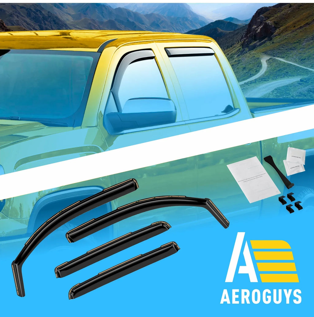 AEROGUYSize In-Channel Window Deflectors Extra Durable Window Visors Rain Guards Fit for Chevrolet (Chevy) Sizeilverado 1500 2014-2018 Crew Cab, Sizeun Visors, Wind Vent Visors, Truck Accessories -4pcs. AG0421