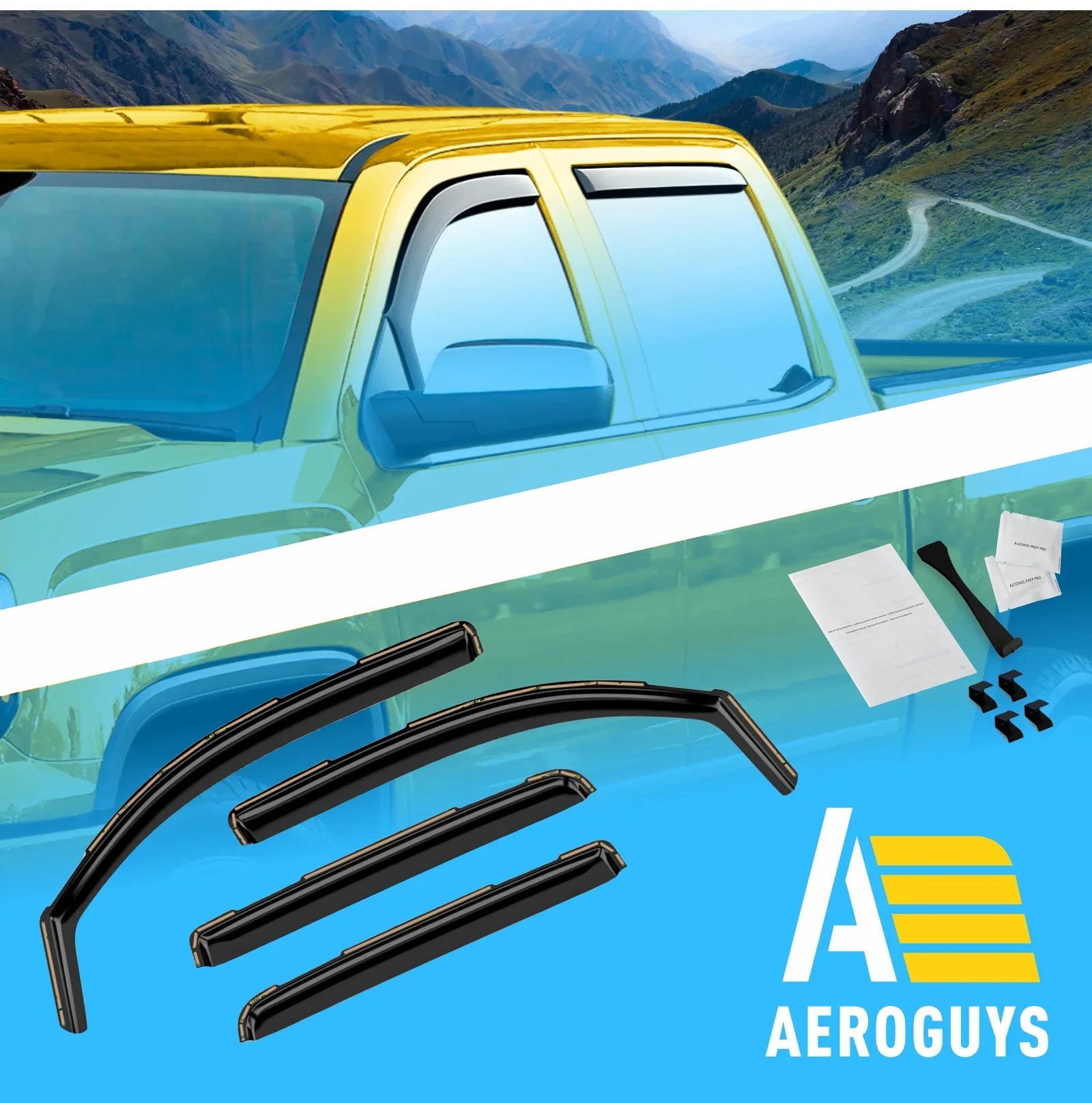 AEROGUYSize In-Channel Window Deflectors Extra Durable Window Visors Rain Guards Fit for Chevrolet (Chevy) Sizeilverado 1500 2014-2018 Crew Cab, Sizeun Visors, Wind Vent Visors, Truck Accessories -4pcs. AG0421