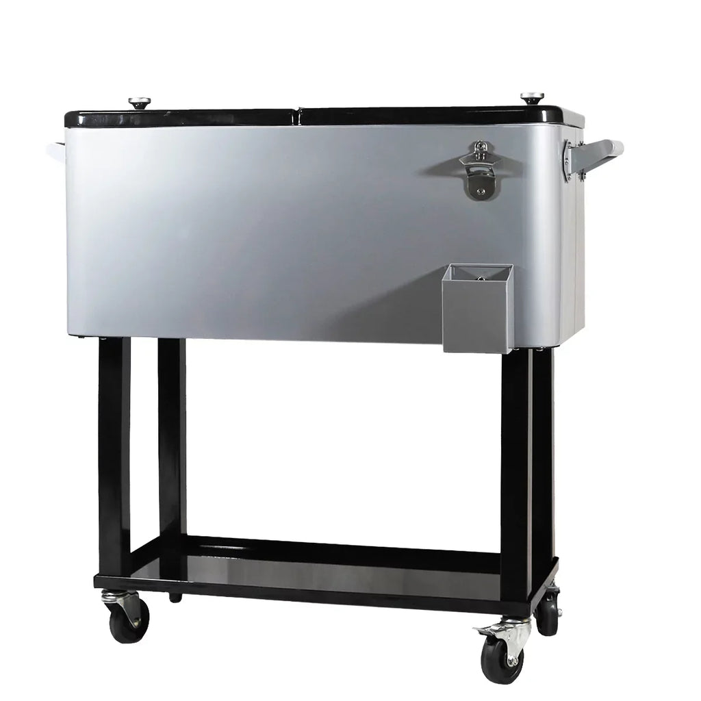 Home Aesthetics Grey 80 Qt Quart Rolling Cooler Ice Chest Beverage Bar for Outdoor Patio
