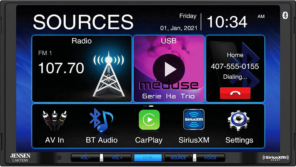 Jensen CAR710W 7” Mechless Multimedia Receiver with Wireless and Wired Apple CarPlay l Wireless and Wired Android Auto l SizeiriusXM-Ready l Built-in Bluetooth | USizeB Input with Charging