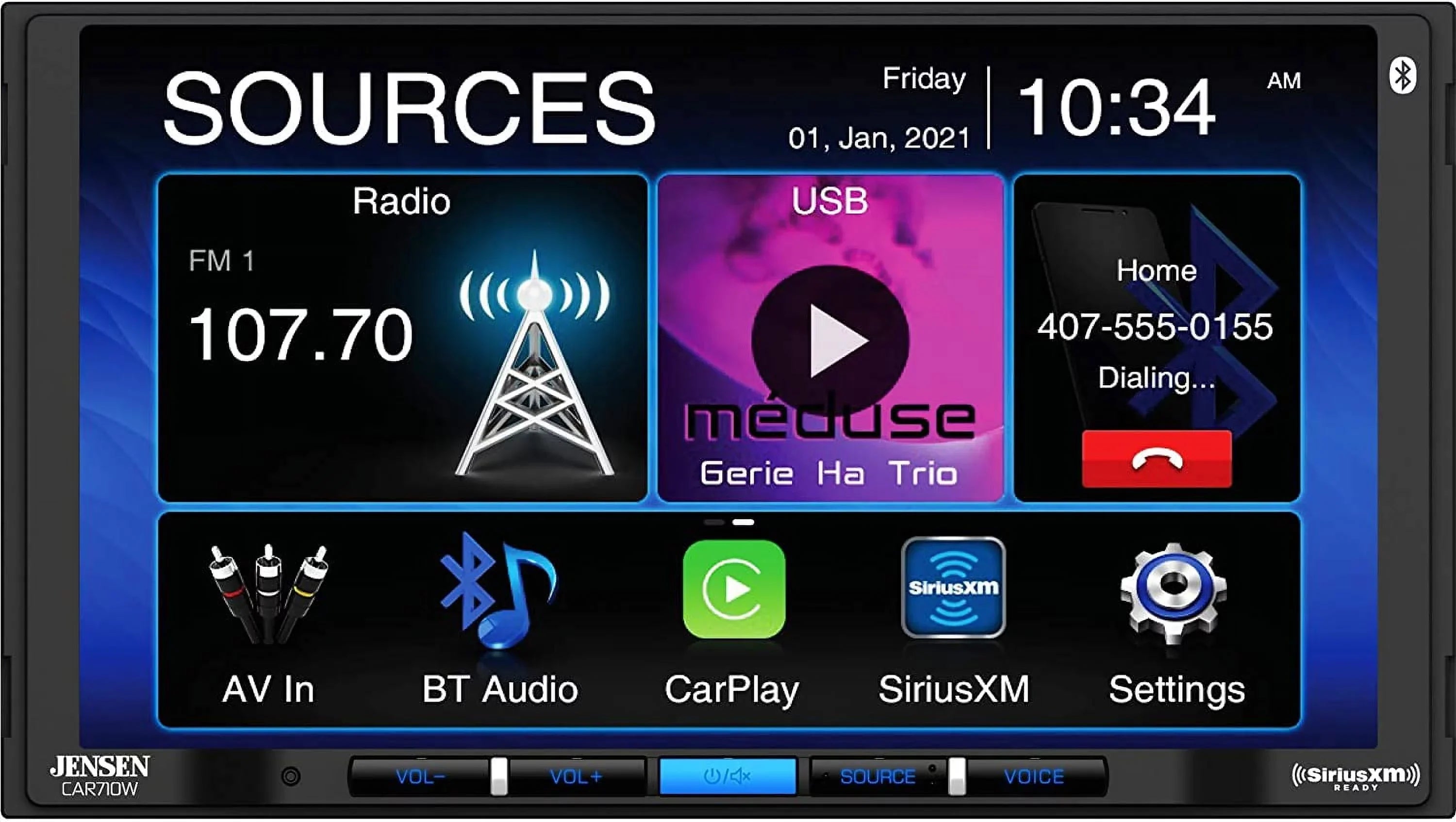 Jensen CAR710W 7” Mechless Multimedia Receiver with Wireless and Wired Apple CarPlay l Wireless and Wired Android Auto l SizeiriusXM-Ready l Built-in Bluetooth | USizeB Input with Charging