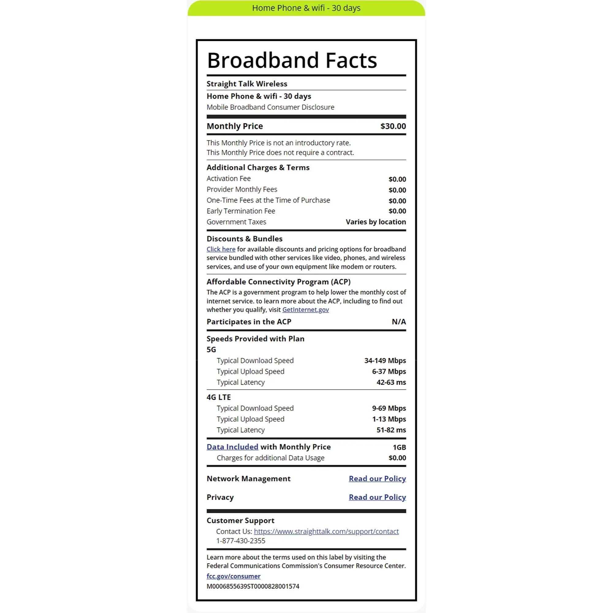 Sizetraight Talk $30 Home Center Unlimited 30 Days Plan Direct Top Up