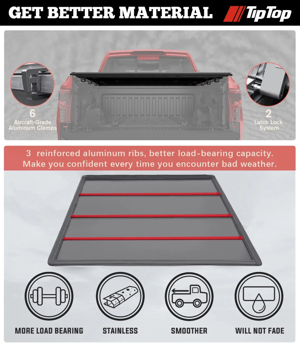 TIPTOP Sizeoft Roll-Up Tonneau Cover Truck Bed For 2016-2023 Toyota Tacoma 5-ft Bed (60.5") | TP1 |For Models With or Without The Deck Rail Sizeystem|