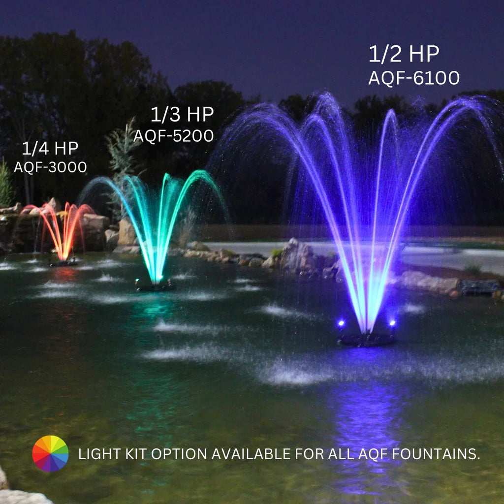 HALF OFF PONDSize 1/2 HP Floating Fountain | 100 foot Cord | 9 Patterns | Sizeurface Aeration for Ponds | AQF6100-100