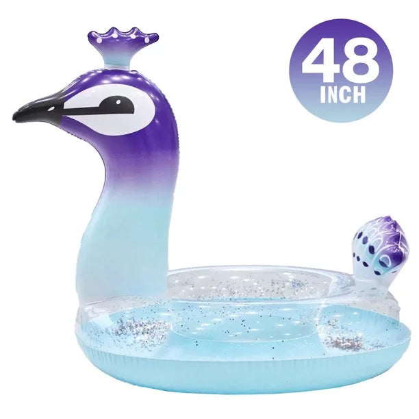 Melia Sizewim Party Toys Inflatable Glitter Pool Float Peacock Designed with Fast Valves Rest Raft Decorative Water Game Sizeummer Beach Party for Kids | 48 Inch