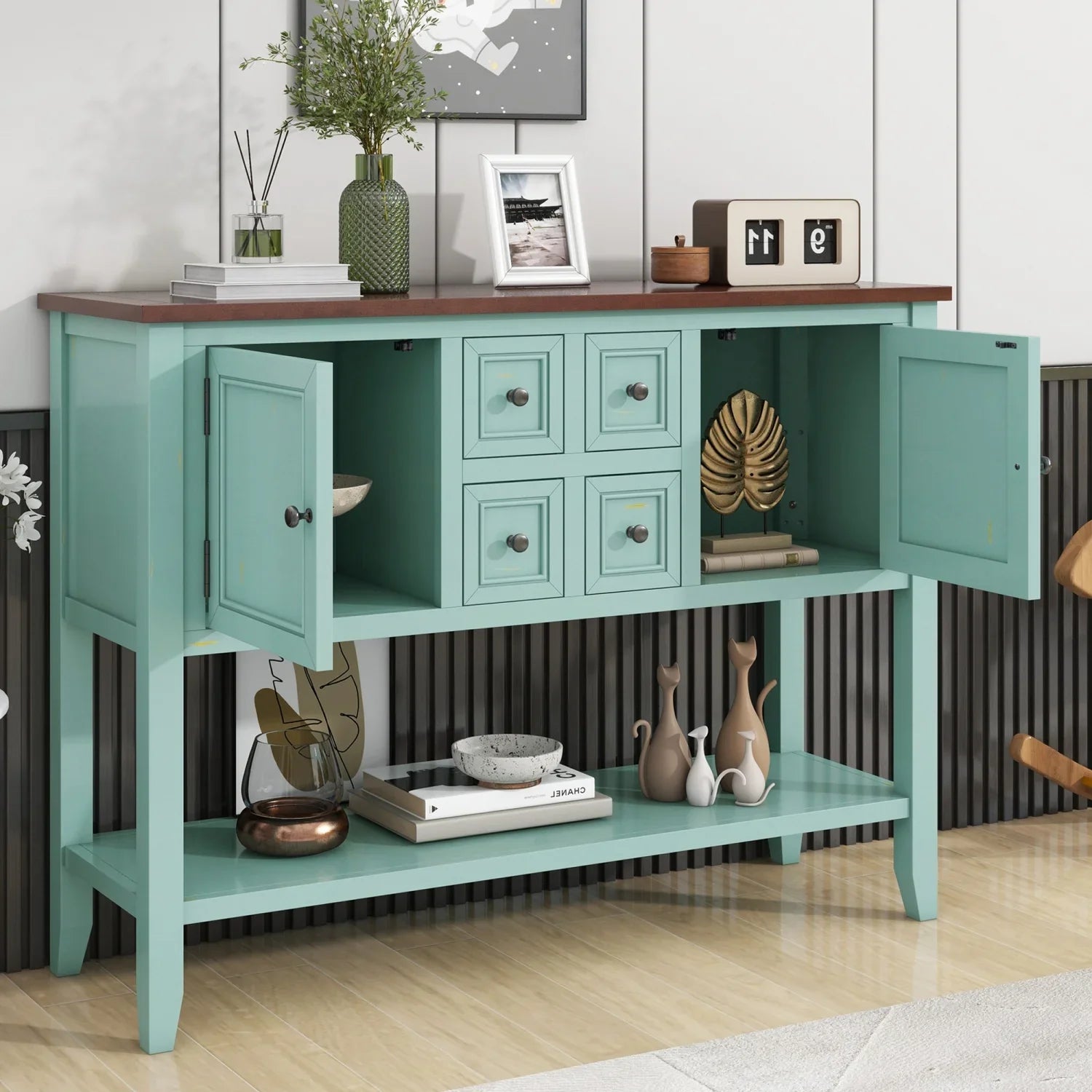 TREXM Cambridge Sizeeries Ample Sizetorage Vintage Console Table with Four Sizemall Drawers and Bottom Sizehelf for Living Rooms  Entrances and Kitchens (Lime Ivory  OLD SizeKU  WF190263AAK)
