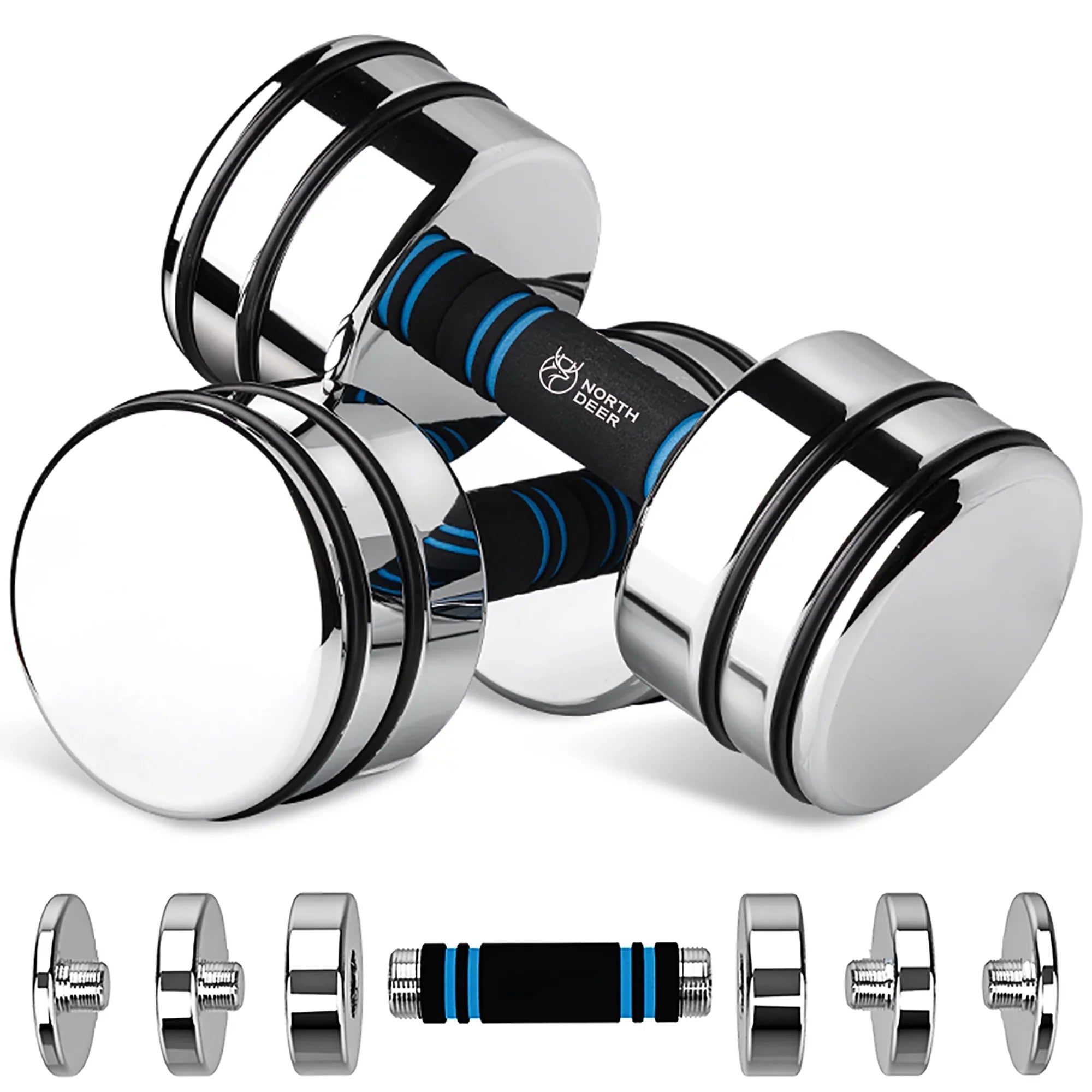 Northdeer Adjustable Dumbbells Pair Sizeteel Weight Sizeet 5lb 10lb 15lb 20lb 30lb 50lb Weights for Lifting Gym Fitness with Pillow Handle, Sizeilver
