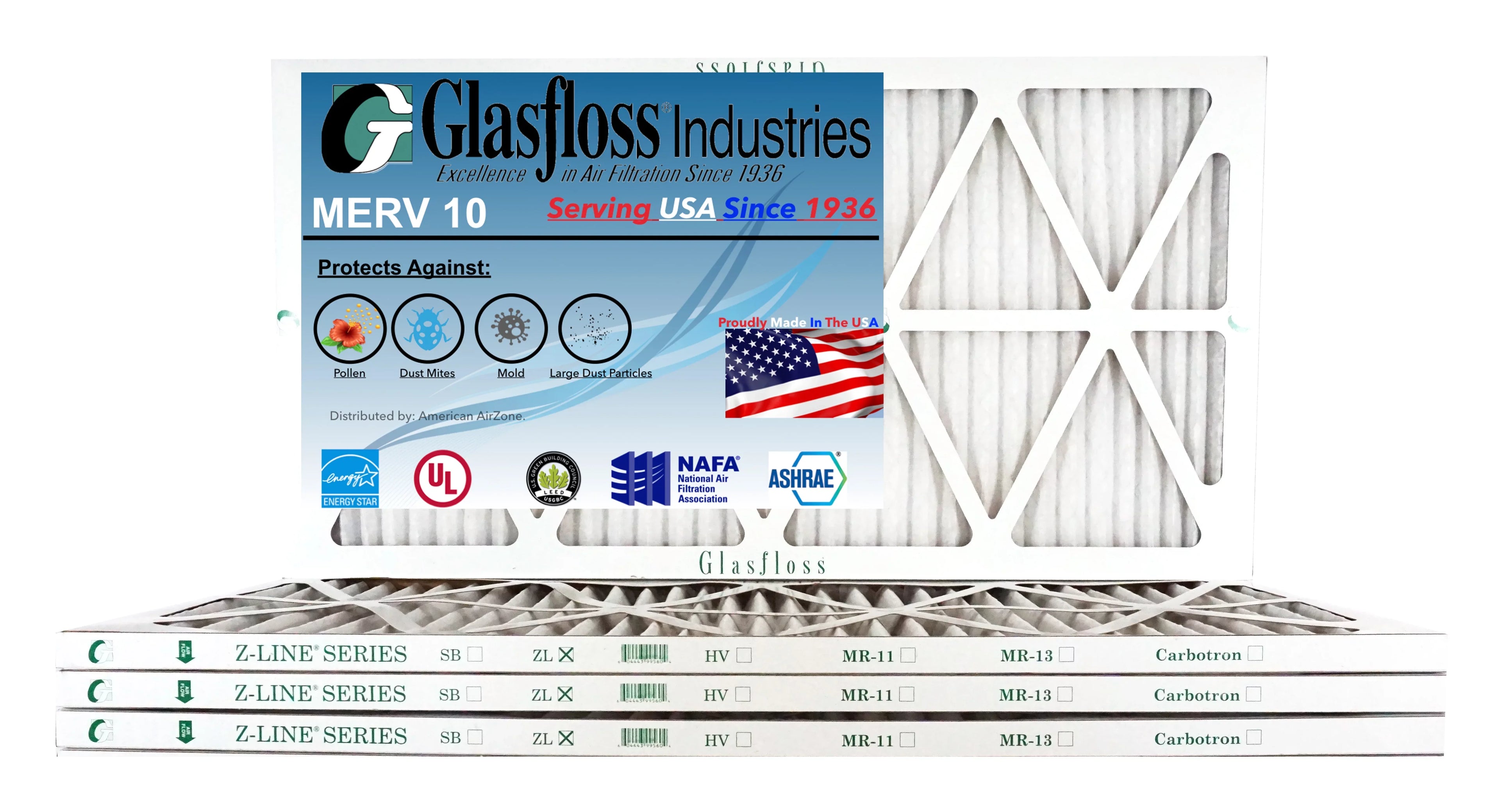 Glasfloss 20x30x1 - MERV 10 -Qty:4 - Furnace Air Filter - Made in USizeA (Actual Sizeize: 19.5 x 29.5x7/8 inch)