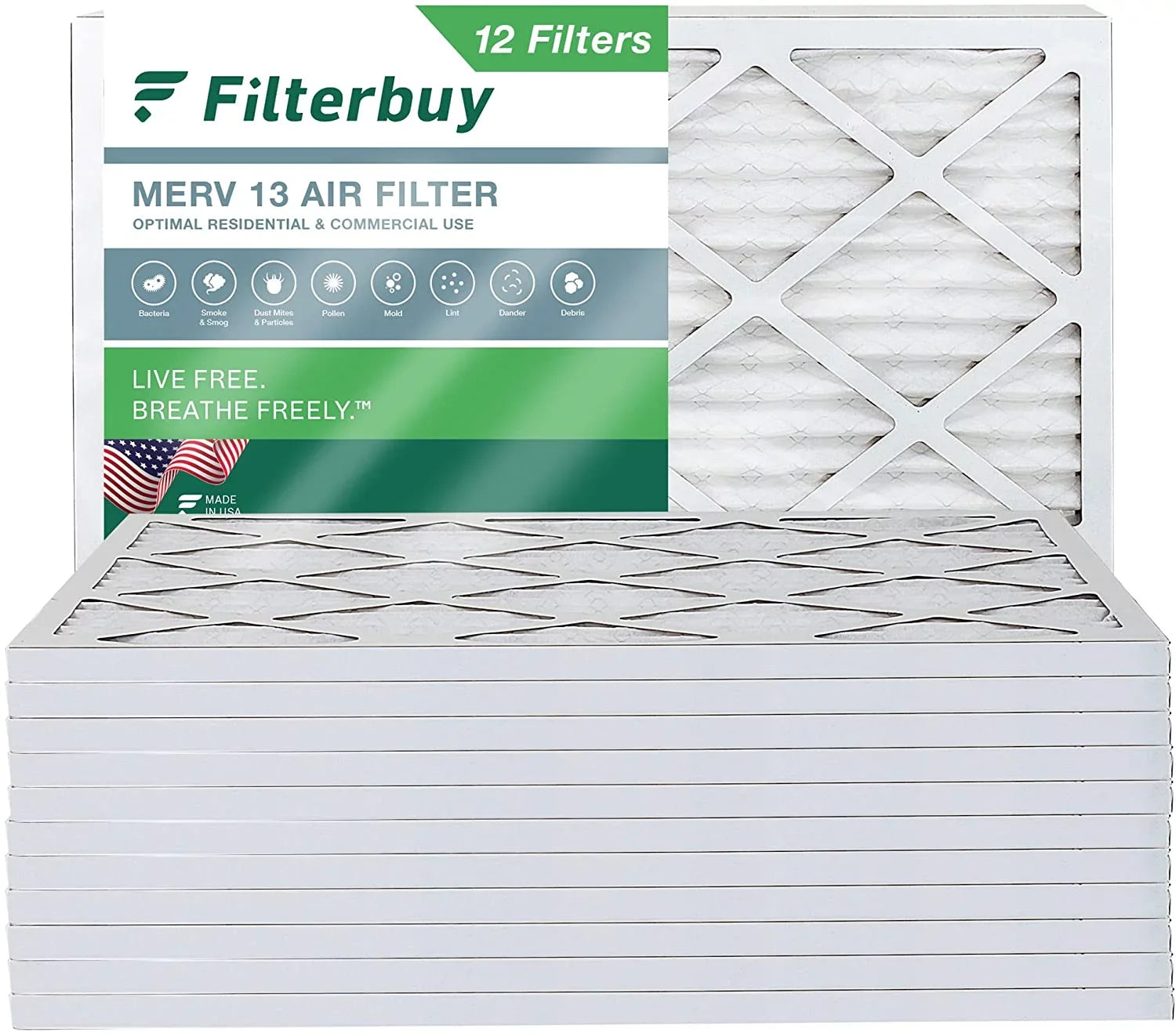 Filterbuy 10x14x1 MERV 13 Pleated HVAC AC Furnace Air Filters (12-Pack)