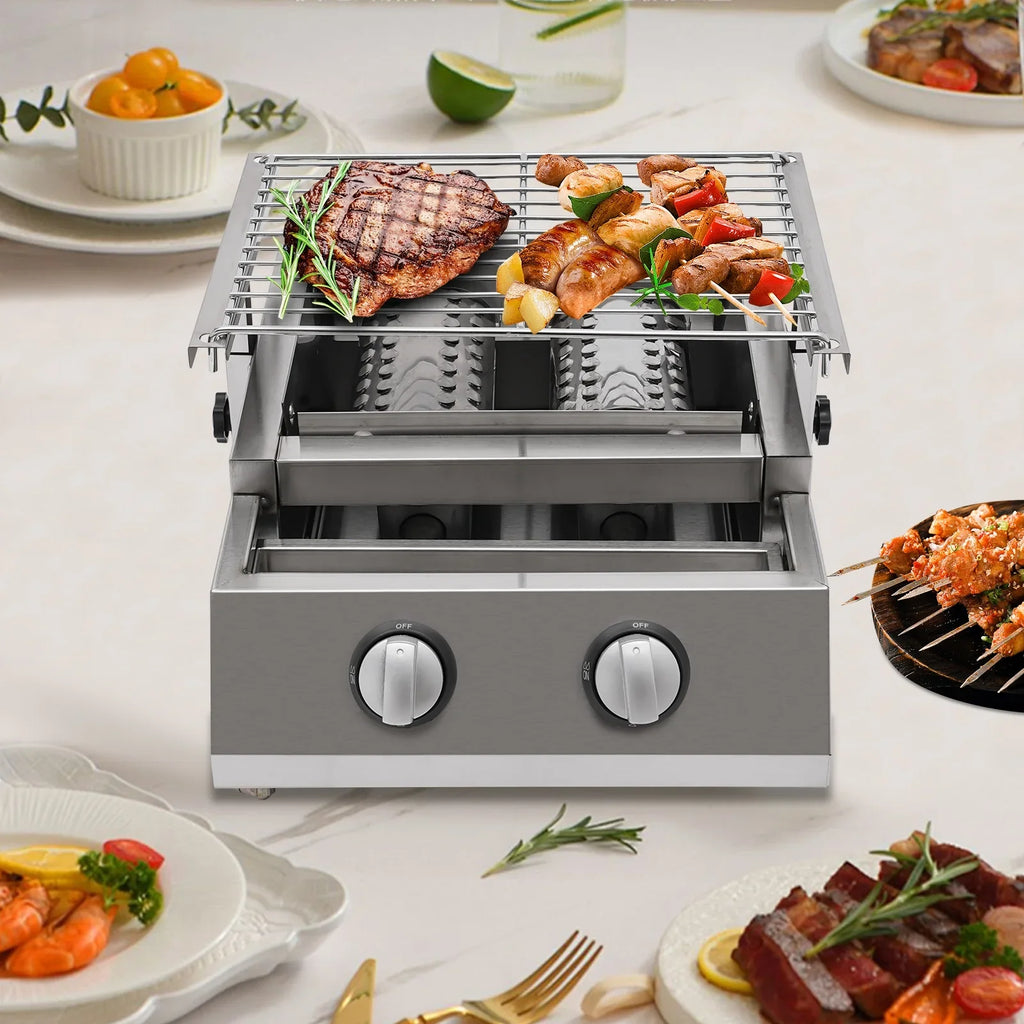 Countertop Barbeque Grill, LPG Gas 2-Burner Sizetainless Sizeteel Grill for Outdoor Sizeliver