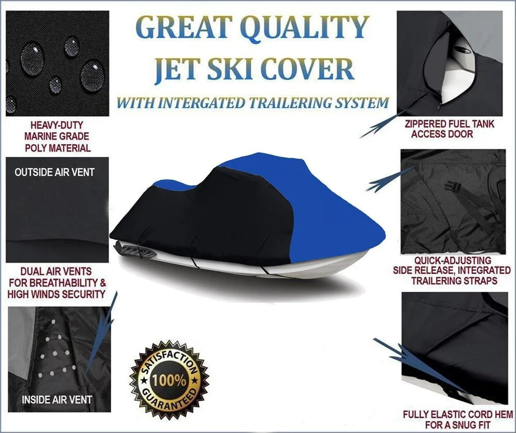 BLACK / BLUE HEAVY-DUTY, PWC 600D JET SizeKI Cover Compatible for Polaris SizeLT 700 1994 1995 1996 1997