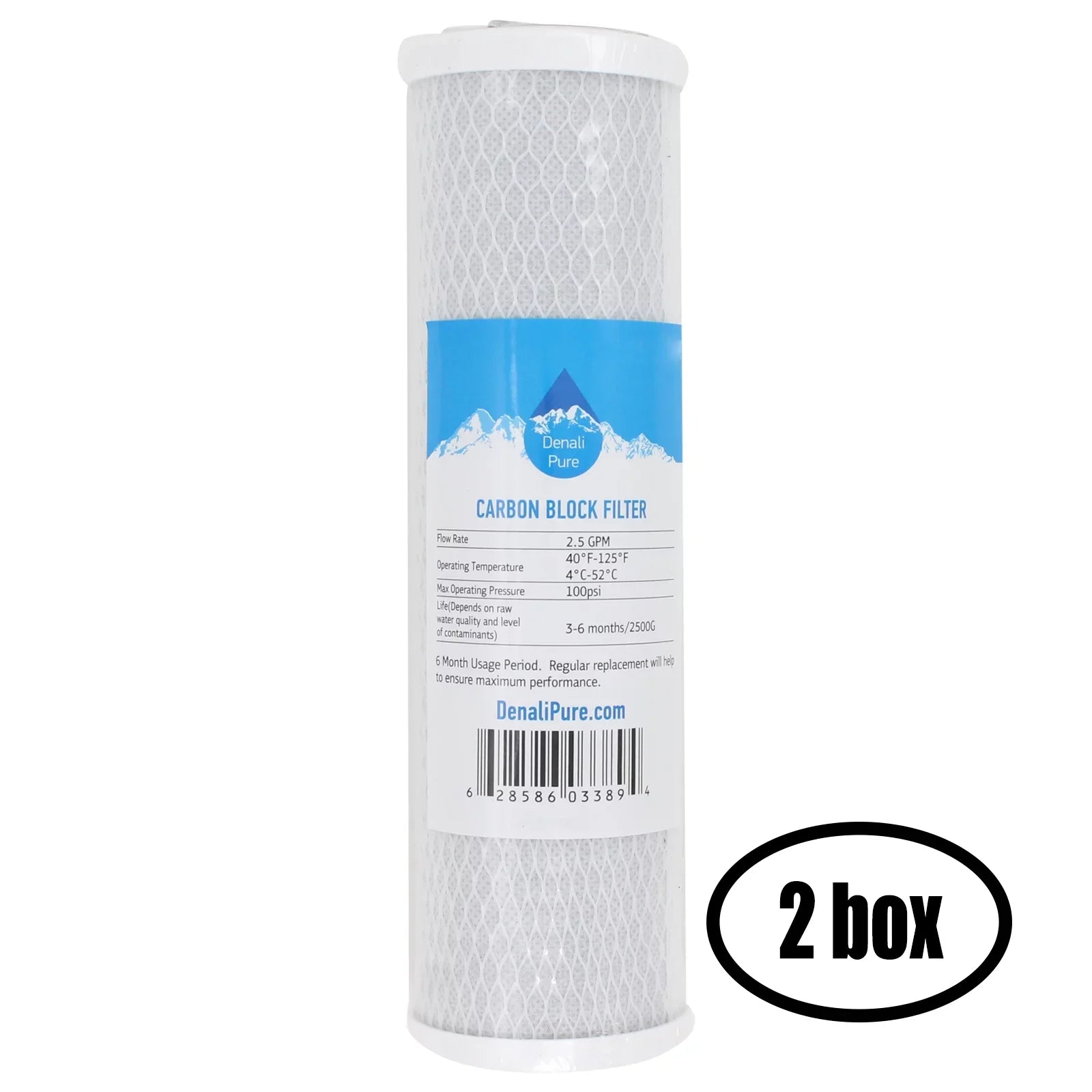2 Boxes of Replacement for Crystal Quest CQE-CT-00118 Activated Carbon Block Filter - Universal 10 inch Filter for CRYSizeTAL QUESizeT Mega Water Filter system - Denali Pure Brand