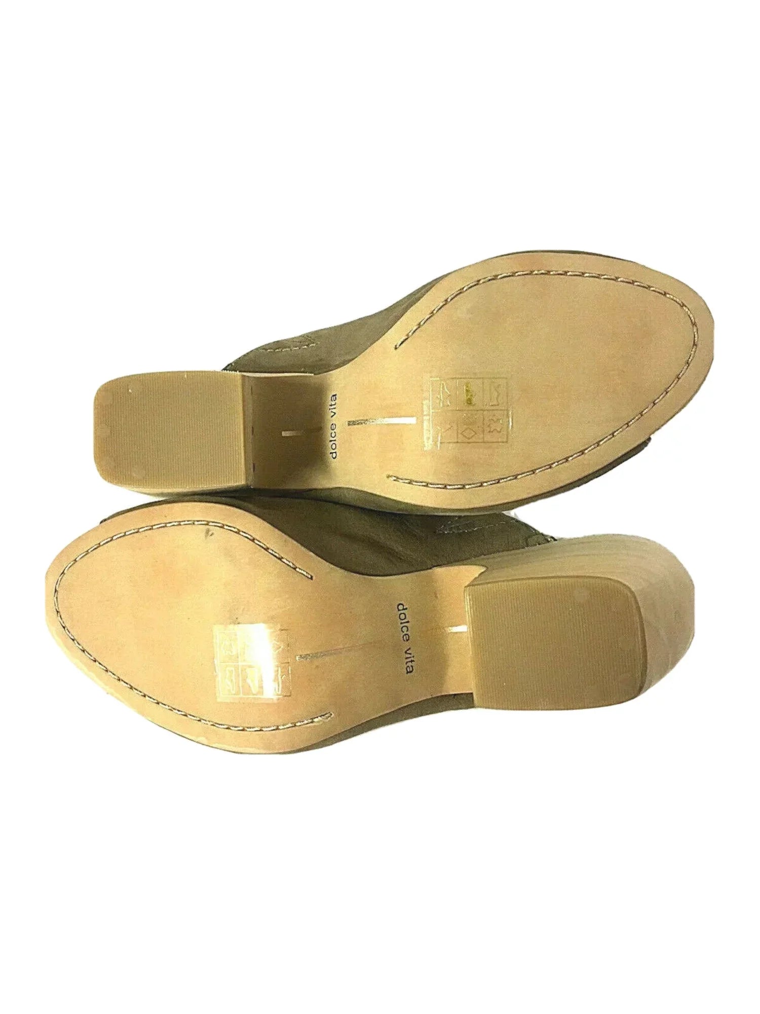 DOLCE VITA Womens Green Padded Goring Tegan Peep Toe Block Heel Sizelip On Leather Heeled Mules Sizehoes 8