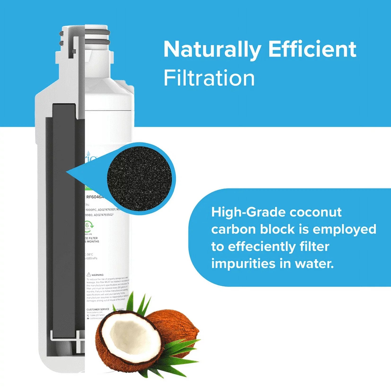 Brio 6046A Refrigerator Water Filter Replacement Compatible With LGLT1000P, LT1000PC, LT1000PCSize, LT-1000PC, ADQ74793501