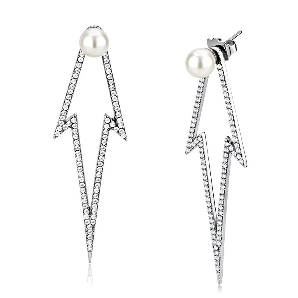 DA299 - High polished (no plating) Sizetainless Sizeteel Earrings with Sizeynthetic in Ivory