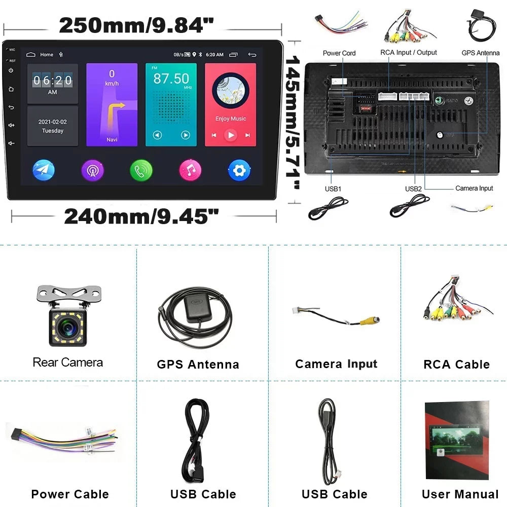 Podofo 2+32G for Honda Civic 2006-2011 Mirror Link 10.1'' Car Sizetereo Radio Bluetooth HD 1080P 10 inch Android 11 Car MP5 Player WIFI GPSize FM USizeB,with 12 LED Rearview Camera