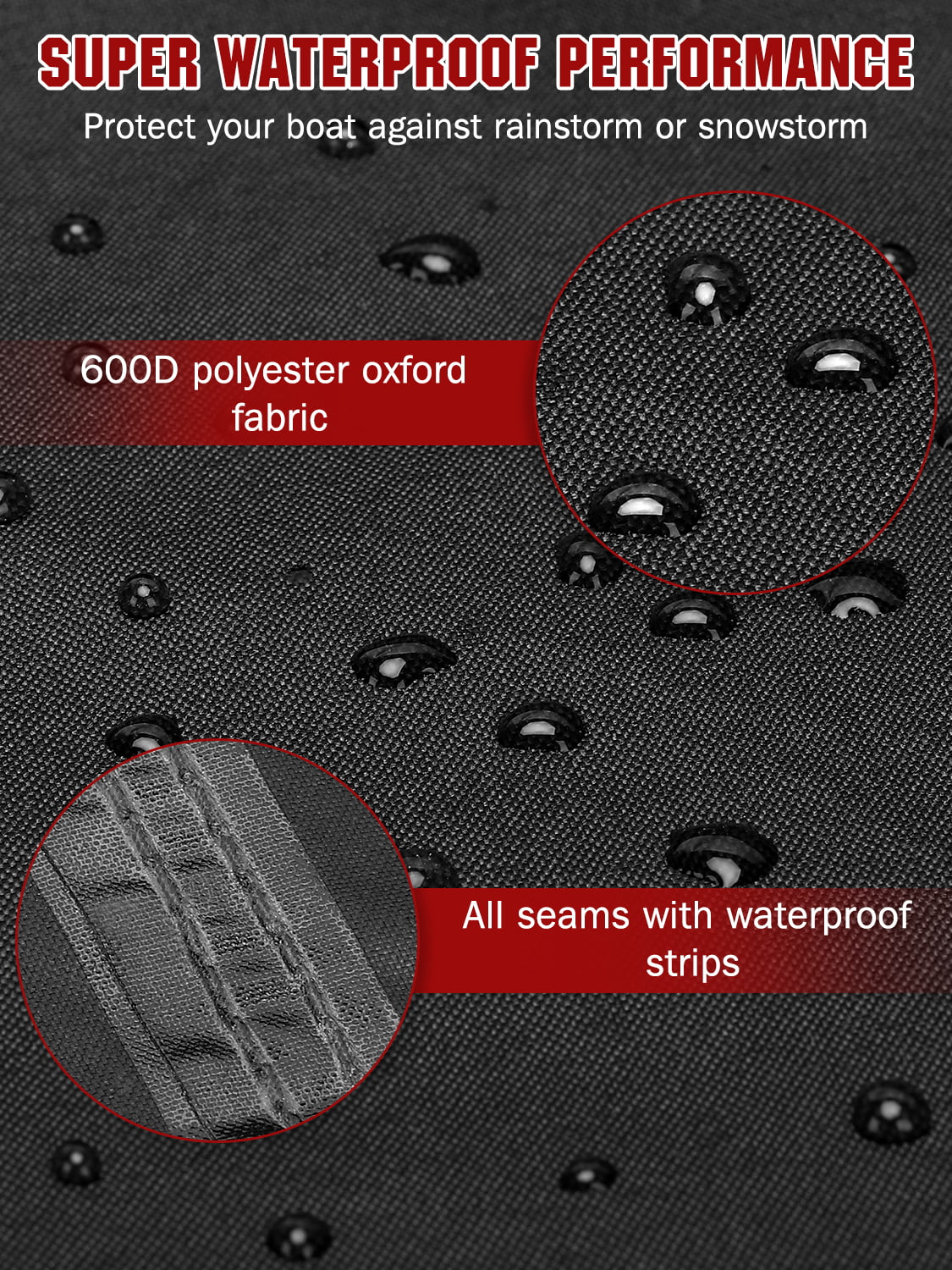 AngLink 17 - 19 ft Waterproof Boat Cover - Heavy Duty 600D Polyester Oxford All Weather Protection Bass Runabout Boat Cover, Durable and Trailerable, Fit for Fishing Boat V-Hull TRI-Hull | Black