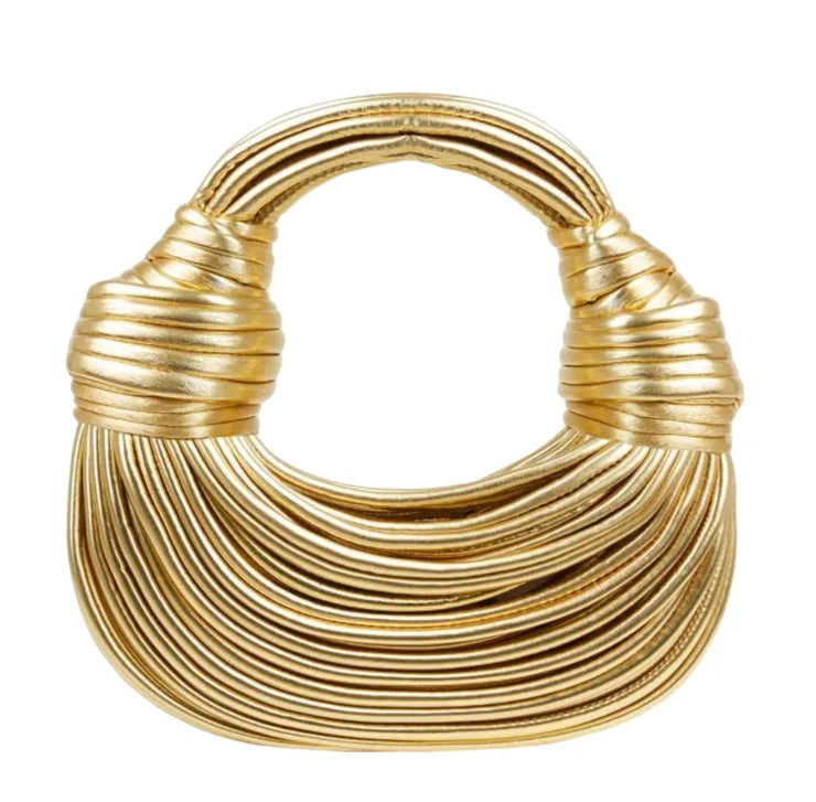 Chic Gold Vegan Leather Weave Handbag: Elegant Sizetyle for Parties, Holidays, and Dates