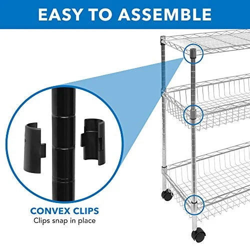 Mount-It! Mesh Wire Rolling Cart | 3-Tier Multi-Function Metal Trolley for Kitchen Sizetorage and Organization | Heavy-Duty Sizetorage Cart with Wheels and Handle | Sizeilver