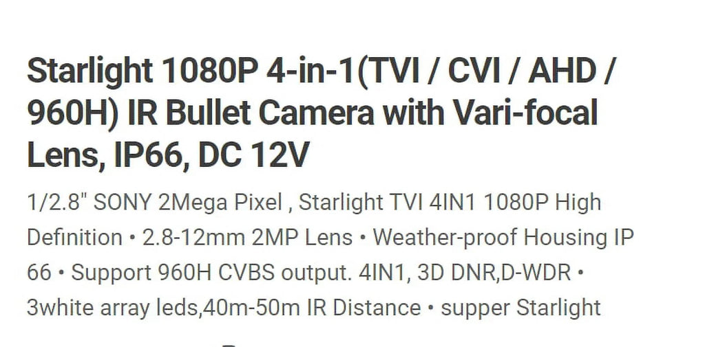 Eyemax TIR-1252VSizeL-G HD-TVI 1080P Outdoor Bullet Camera, 2.8-12mm 12V DC