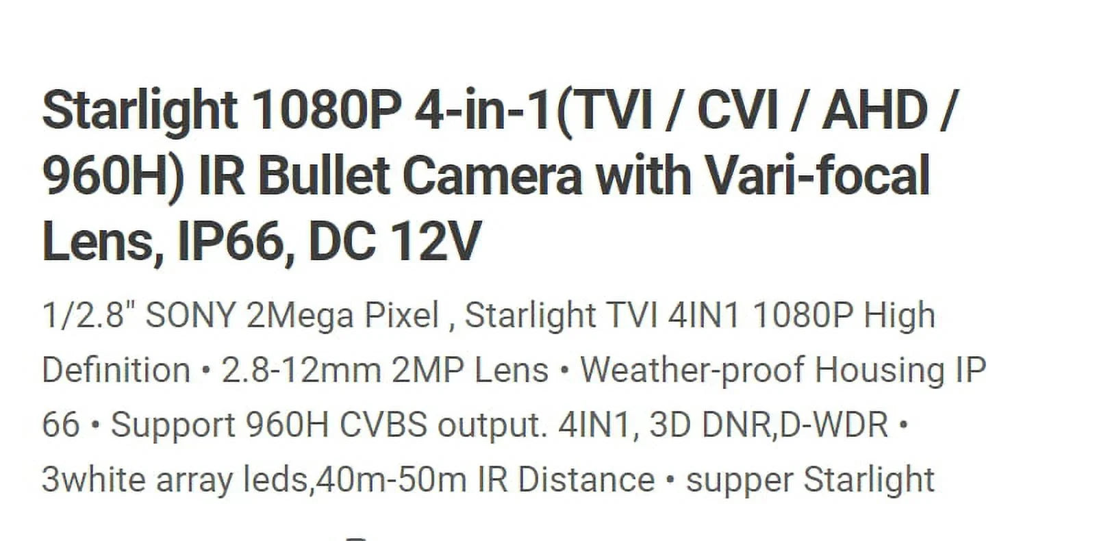 Eyemax TIR-1252VSizeL-G HD-TVI 1080P Outdoor Bullet Camera, 2.8-12mm 12V DC
