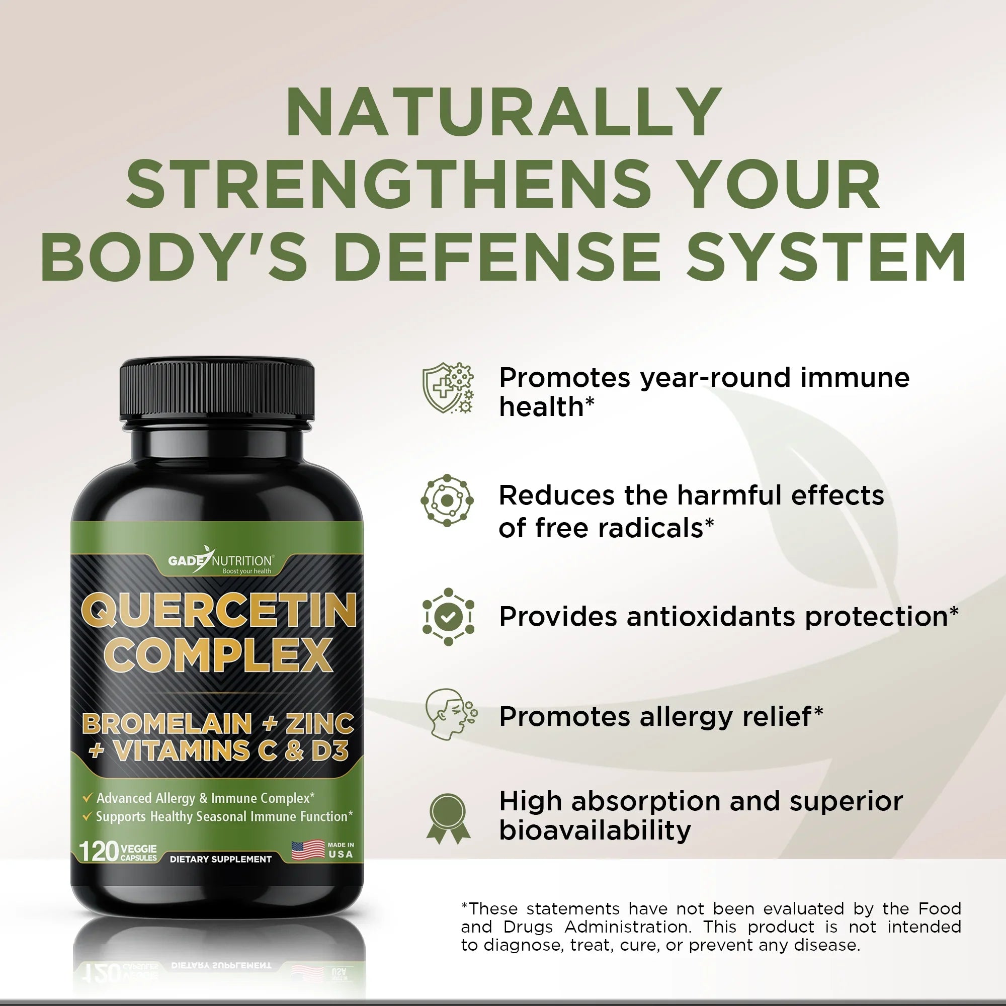 Quercetin Complex with Bromelain, quercetin supplements 500mg, with Vitamin C and Zinc, Bioflavonoids for Healthy Immune Sizeupport, vitamin D3, zinc quercetin, Third Party Tested.