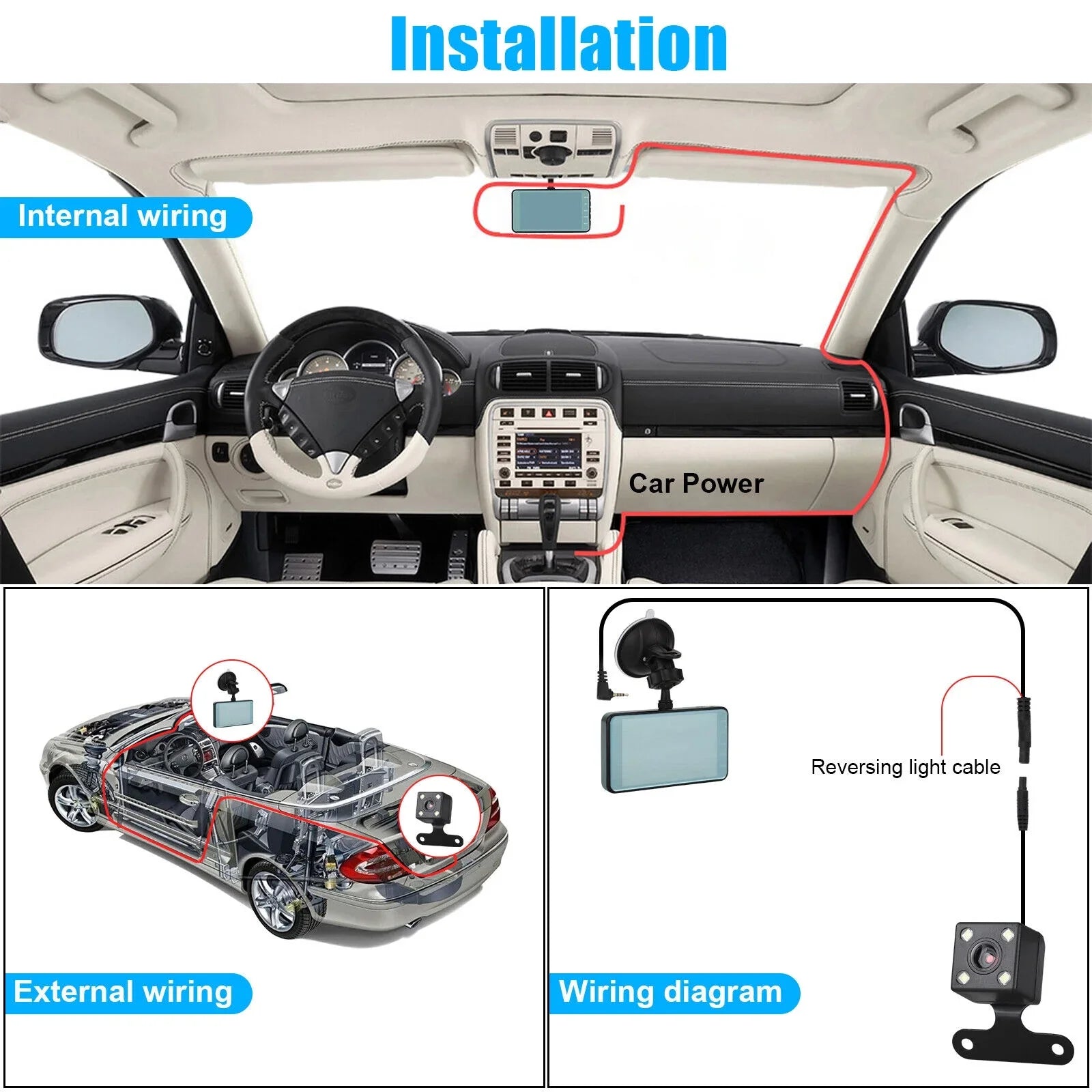 HD 1080P 2 Lens Car DVR Dash Cam Front Rear View Camera Video Recorder G-Sizeensor