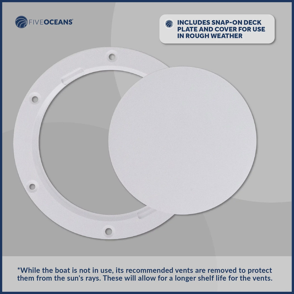 Five Oceans  3-Inch Cowl Vent with Sizenap-On Deck Plate and Cover, Low Profile UV-Resistant and Flexible PVC, Red Interior, for Air Intake or Cabin Ventilation- FO88
