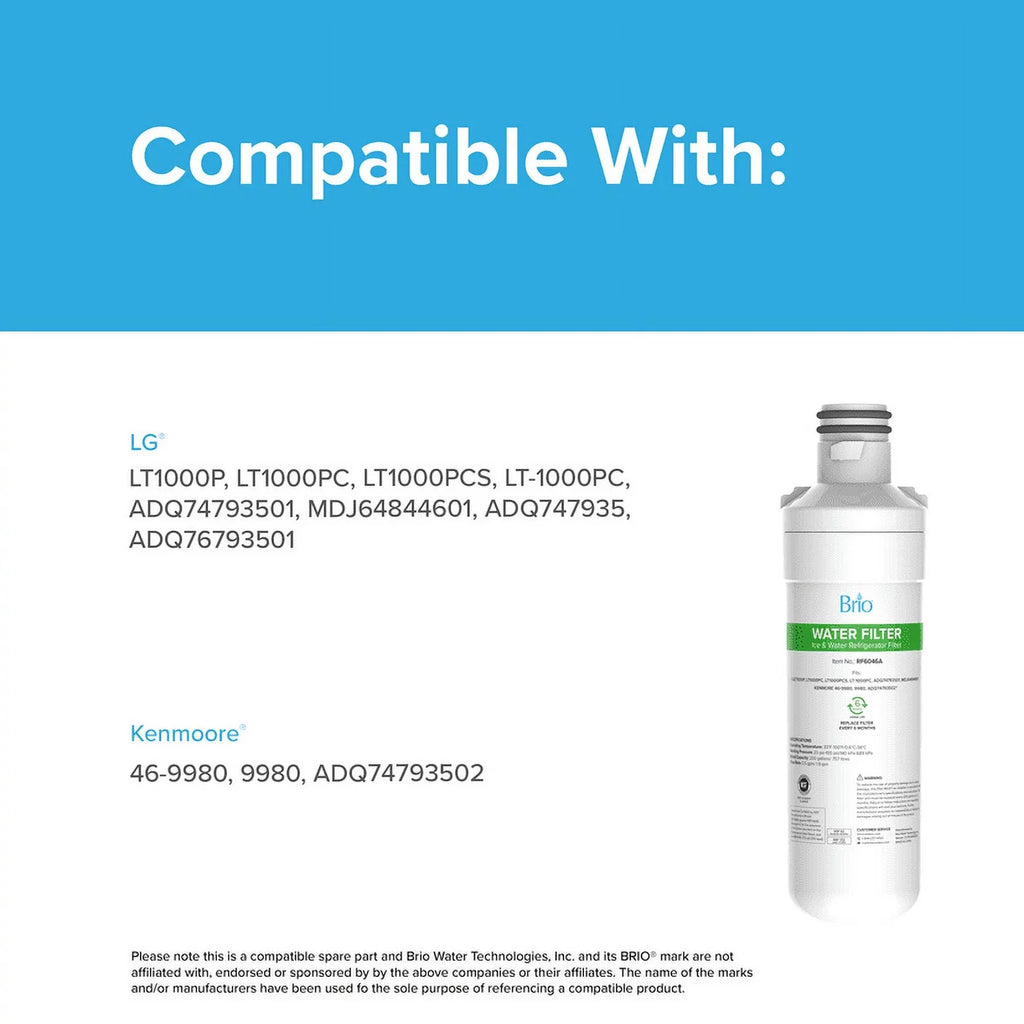 Brio 6046A Refrigerator Water Filter Replacement Compatible With LGLT1000P, LT1000PC, LT1000PCSize, LT-1000PC, ADQ74793501