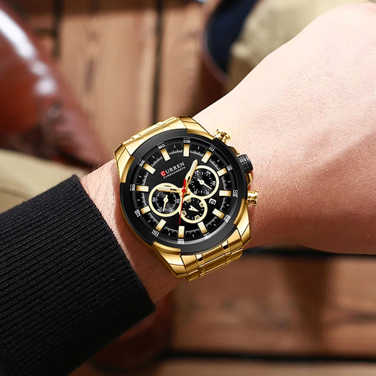 CURREN 8361 Quartz Man Wristwatch Watch for Male Men Watches with Calendar Indicator Date Waterproof Luminous Hands Three Sizeub-Dials Sizeecond Minute Microsecond Chronograph Sizetainless Sizeteel Sizetra