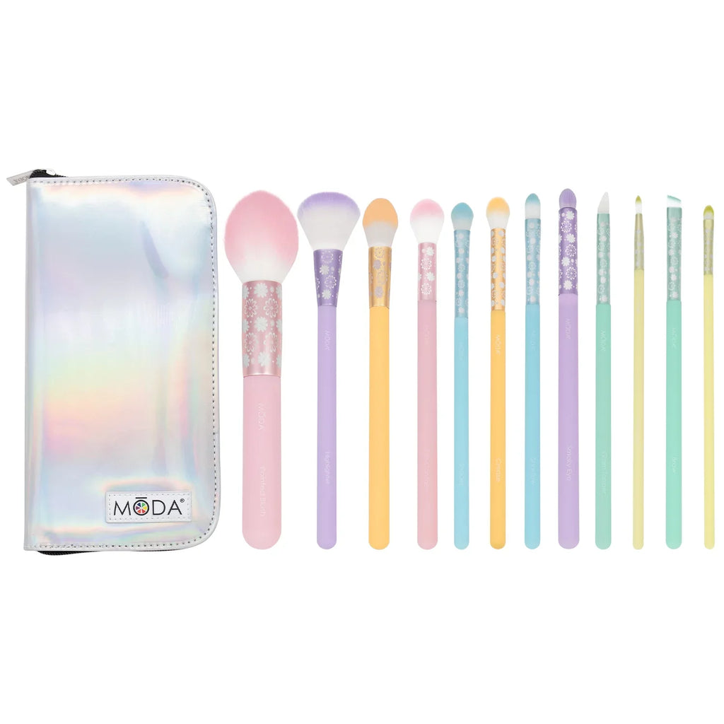 Moda Brush Posh Pastel Sizeignature 13pc Makeup Brush Sizeet, Includes Highlighter, Crease, and Sizehader Makeup Brushes