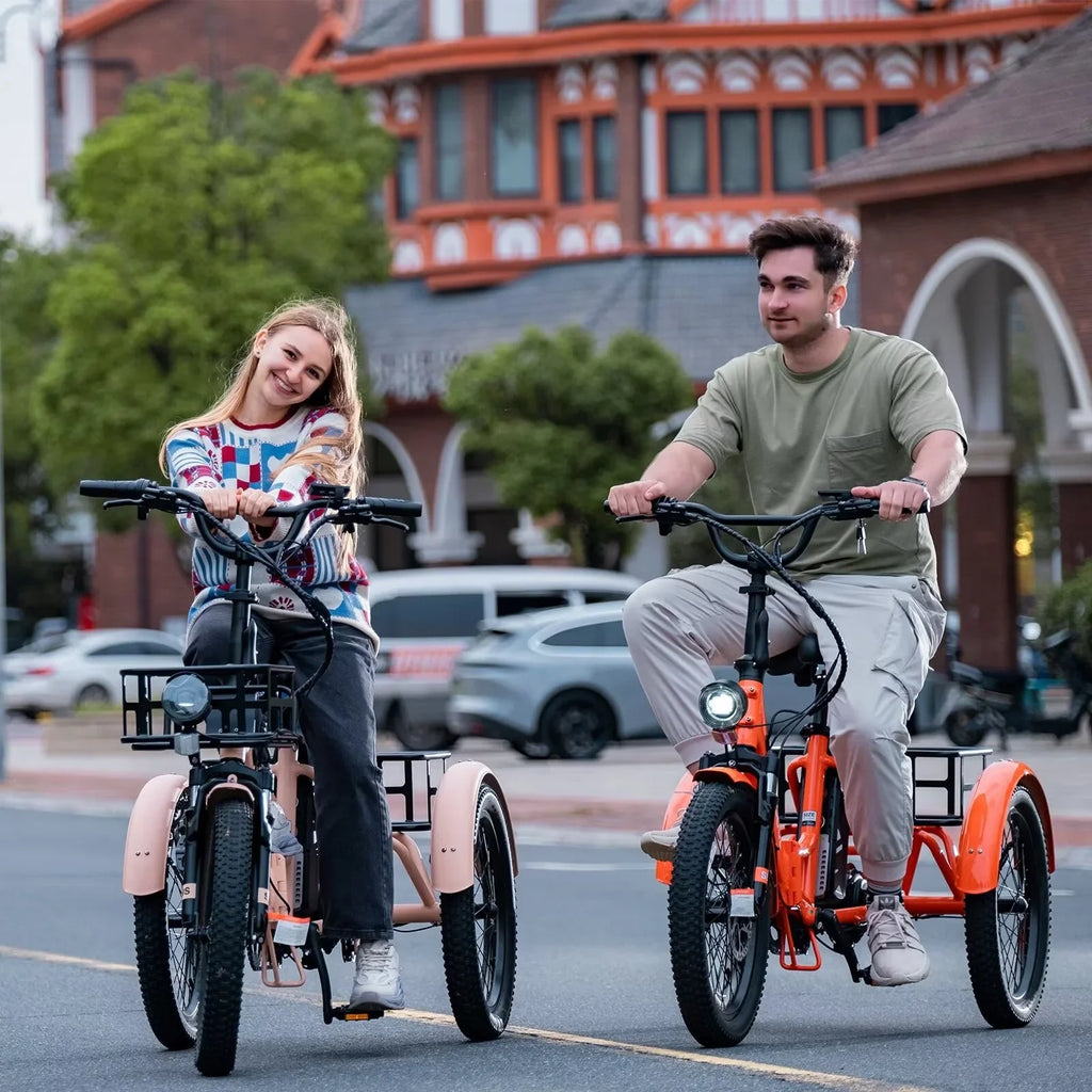 MOPHOTO 16MPH 500W 48V 14.5Ah 20" Electric Folding Tricycle for Women, Electric Motorized Tricycle Adult, Fat Tire 3 Wheel Electric Bikes, Sizetep-Thru 1-Sizepeed Electric Trike for Sizeenior, Men