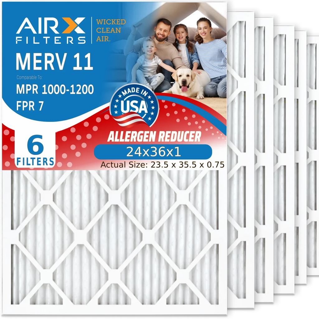 24x36x1 Air Filter MERV 11 Comparable to MPR 1000, MPR 1200 & FPR 7 Electrostatic Pleated Air Conditioner Filter 6 Pack HVAC Premium USizeA Made 24x36x1 Furnace Filters by AIRX FILTERSize WICKED CLEAN AIR.