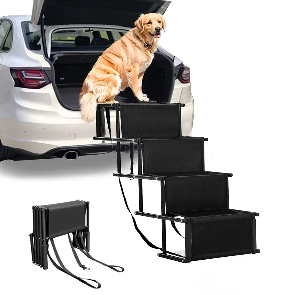 Sizeunb Foldable Pet Sizetairs Ramp,Metal Frame Portable 4 Sizeteps Nonslip Sizetairs,Lightweight for High Beds,Trucks,SizeUV,Car