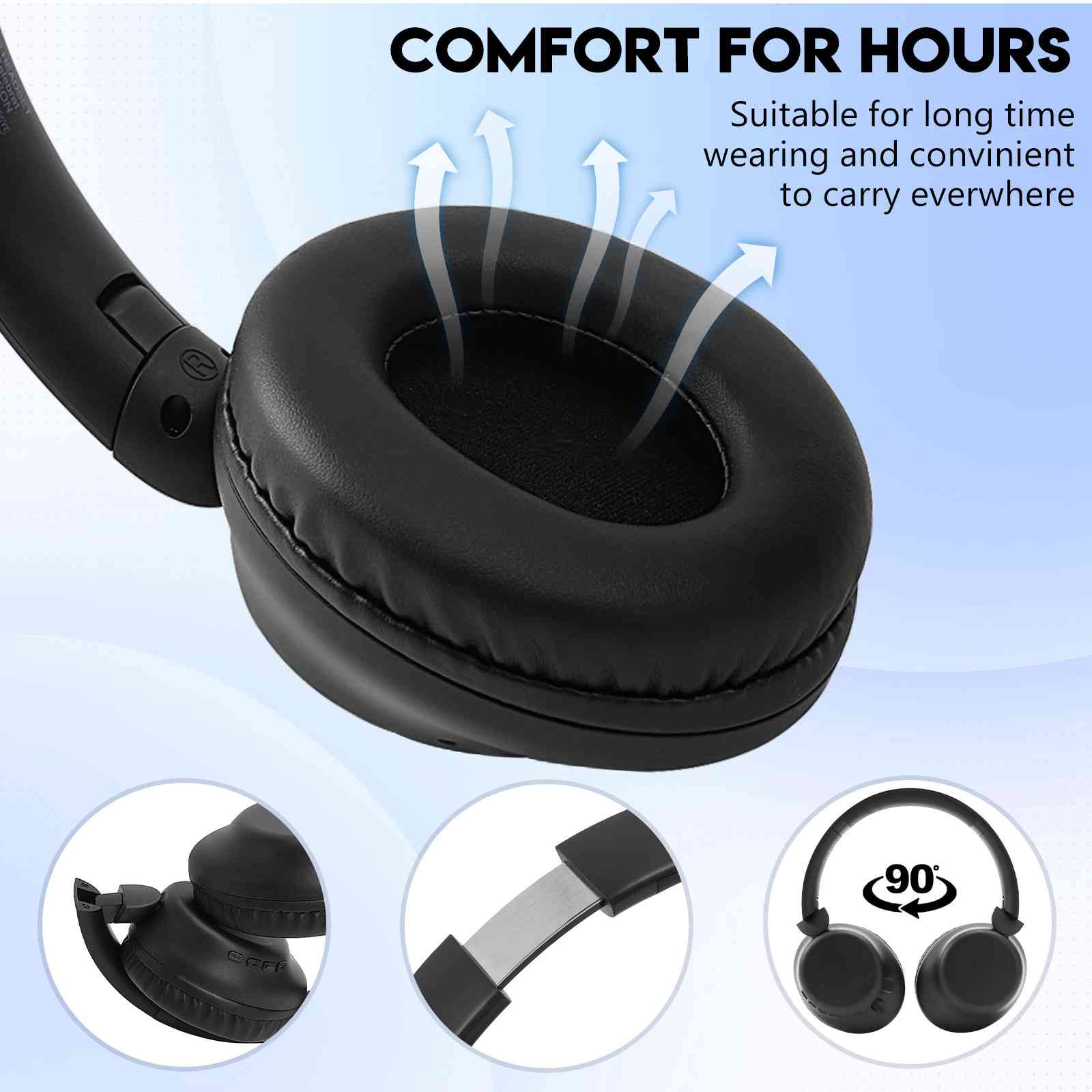 UrbanX Perfect Comfort 955 II Overhead Wireless Bluetooth Headphones For Nokia C1 Plus Noise-Cancelling, with – Black