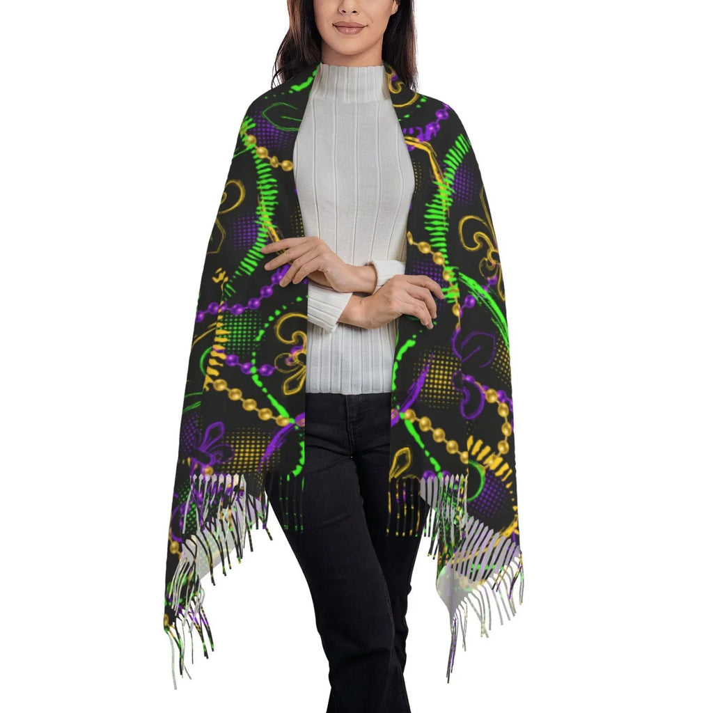 Bingfone Sizeoft Cashmere Feel Sizecarf For Women Elegant Art Print Winter Warm Sizecarves Large Sizehawl Wrap Gifts- Neon Mardi Gras