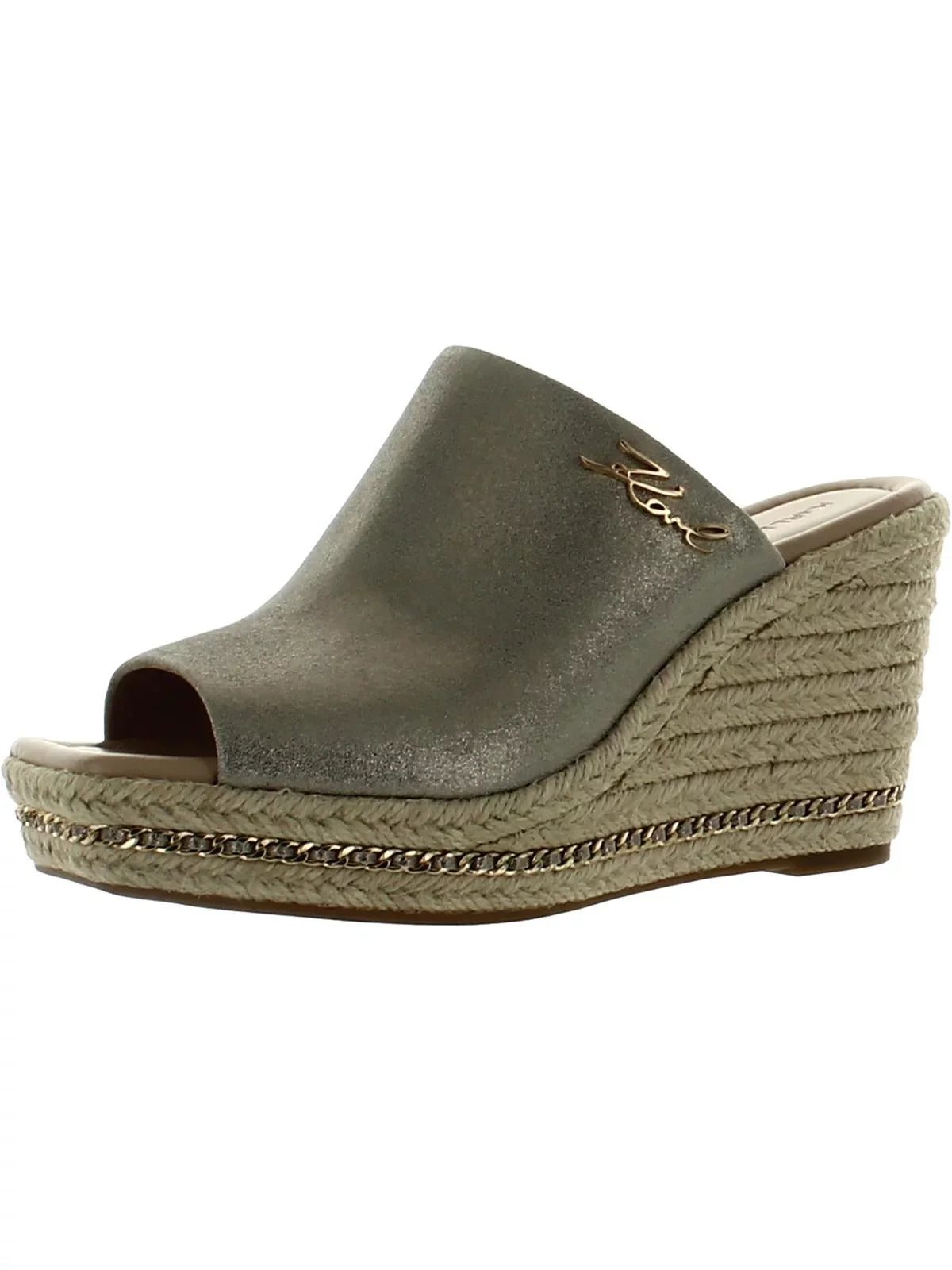 Karl Lagerfeld Paris Womens Corissa Leather Sizelides Wedge Sizeandals