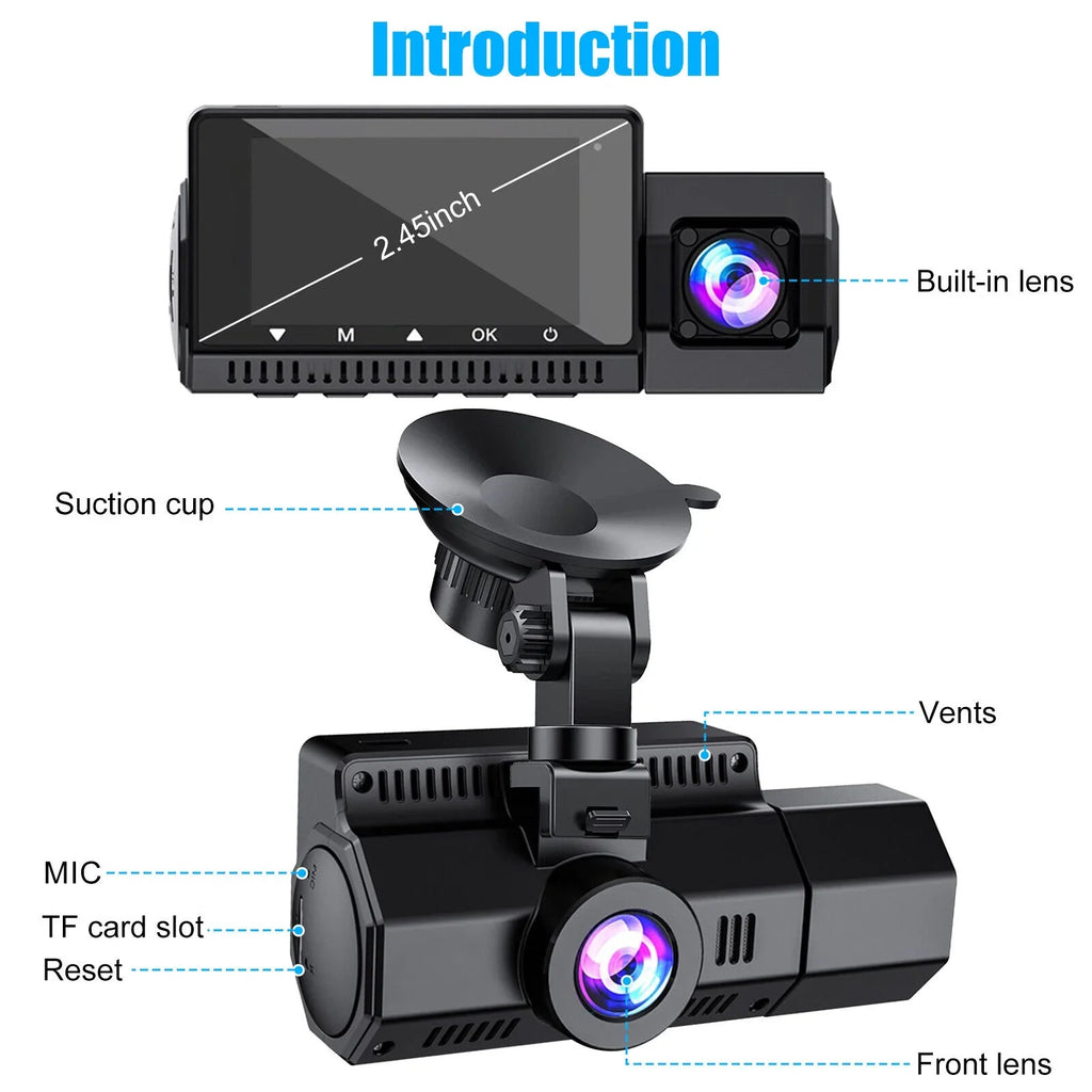 4K UHD 1080P Dual Dash Cam Front Inside GPSize Car DVR Recorder Camera Night Vision