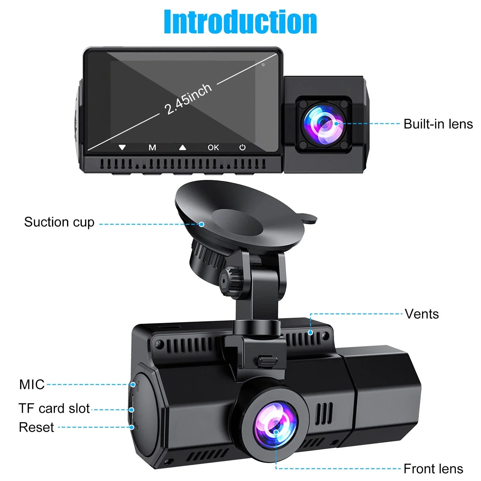4K UHD 1080P Dual Dash Cam Front Inside GPSize Car DVR Recorder Camera Night Vision