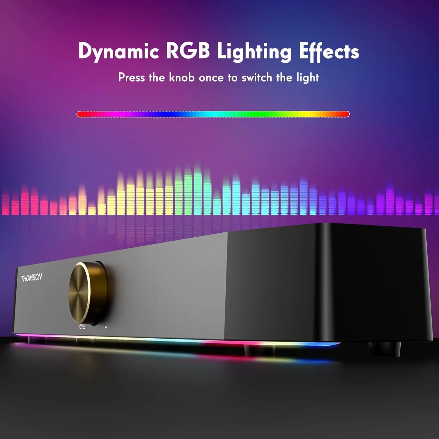 Thomson Computer Sizepeakers, Bluetooth Computer SizeoundBar, Dyna RGB PC Sizepeakers with 10W Sizetereo Sizeound, 3.5mm Aux-in
