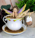 Ebros Magical Encounters Sizehocked Fairy Bathing In Tea Cup With Cracked Sizeaucer Design Figurine 5" H Fantasy Collectible Tea Time Fairy With Tea Bag