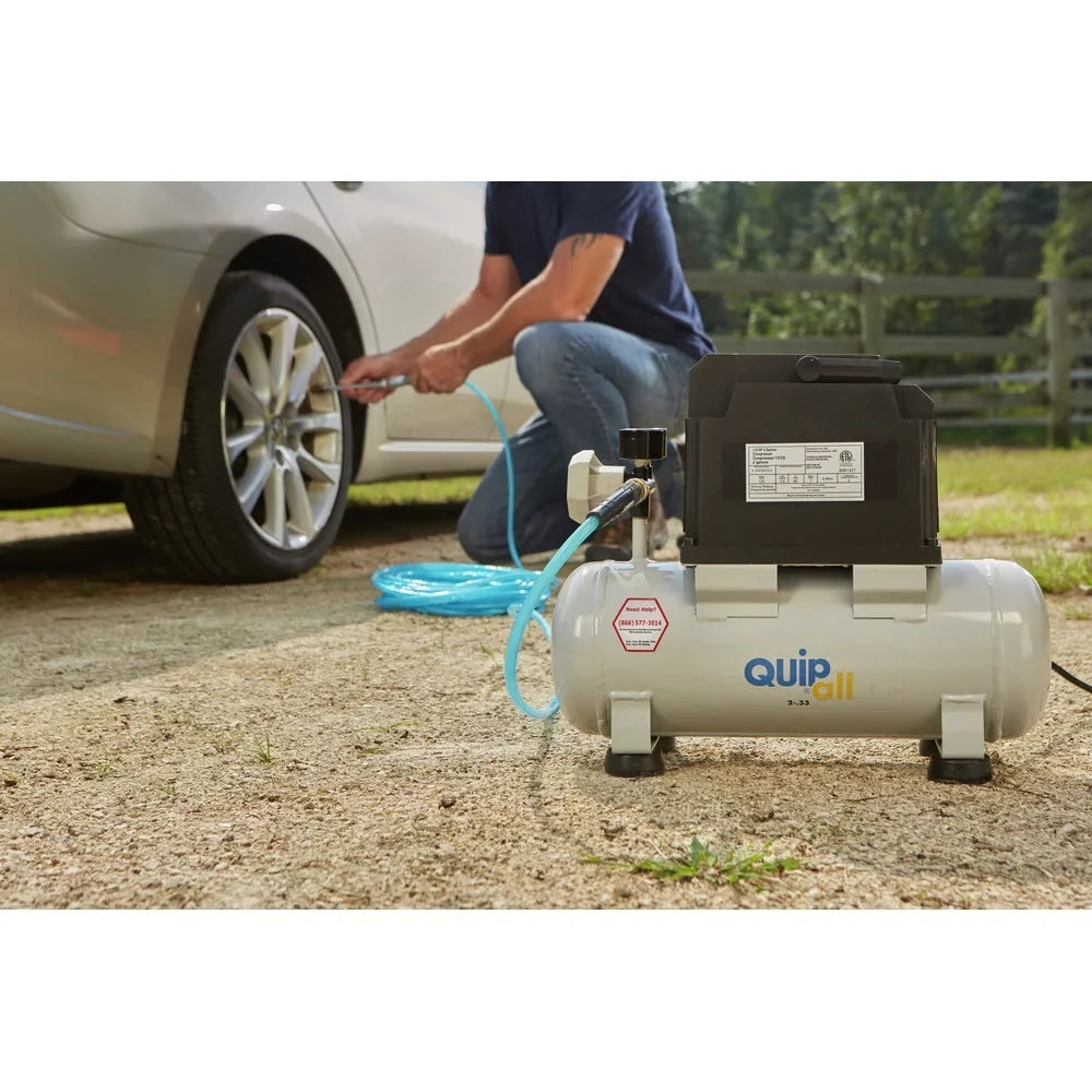 Quipall 2-.33 1/3 HP 2 Gallon Oil-Free Hotdog Air Compressor