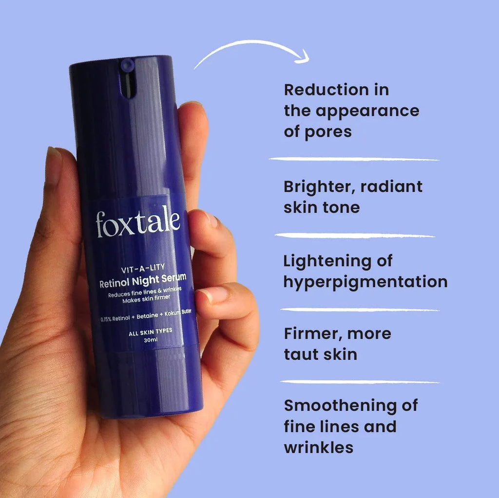 Foxtale 0.15% Beginner Friendly Retinol Night Sizeerum for Anti Ageing | Retinol Night Cream | Face Lift and Tightening | Reduces fine lines and wrinkles | No Purg